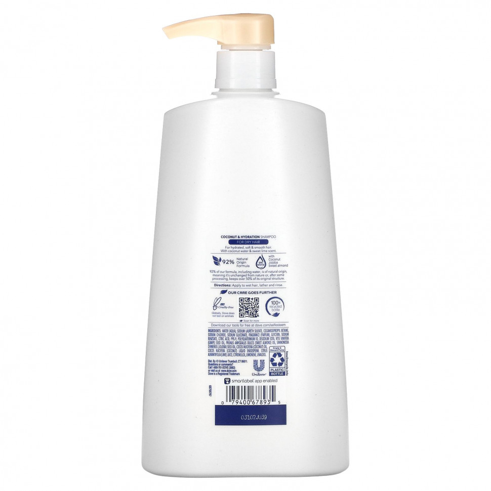 Dove, Увлажняющий шампунь с кокосом, 750 мл (25,4 жидк. Унции)
