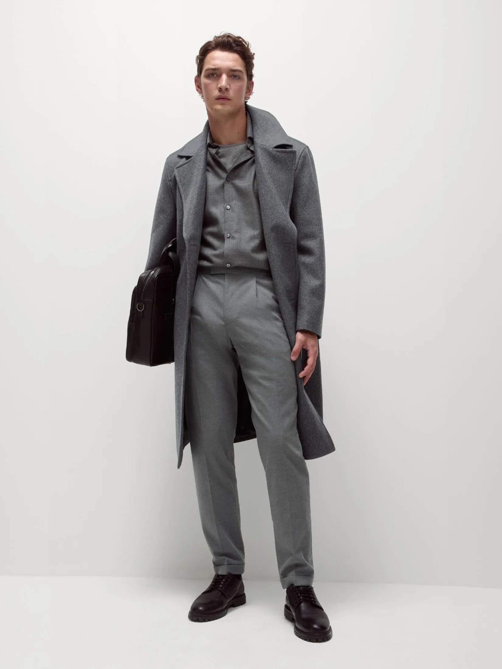 MARKS & SPENCER Men Pleat Trousers Tailored Fit Twill Single Grey