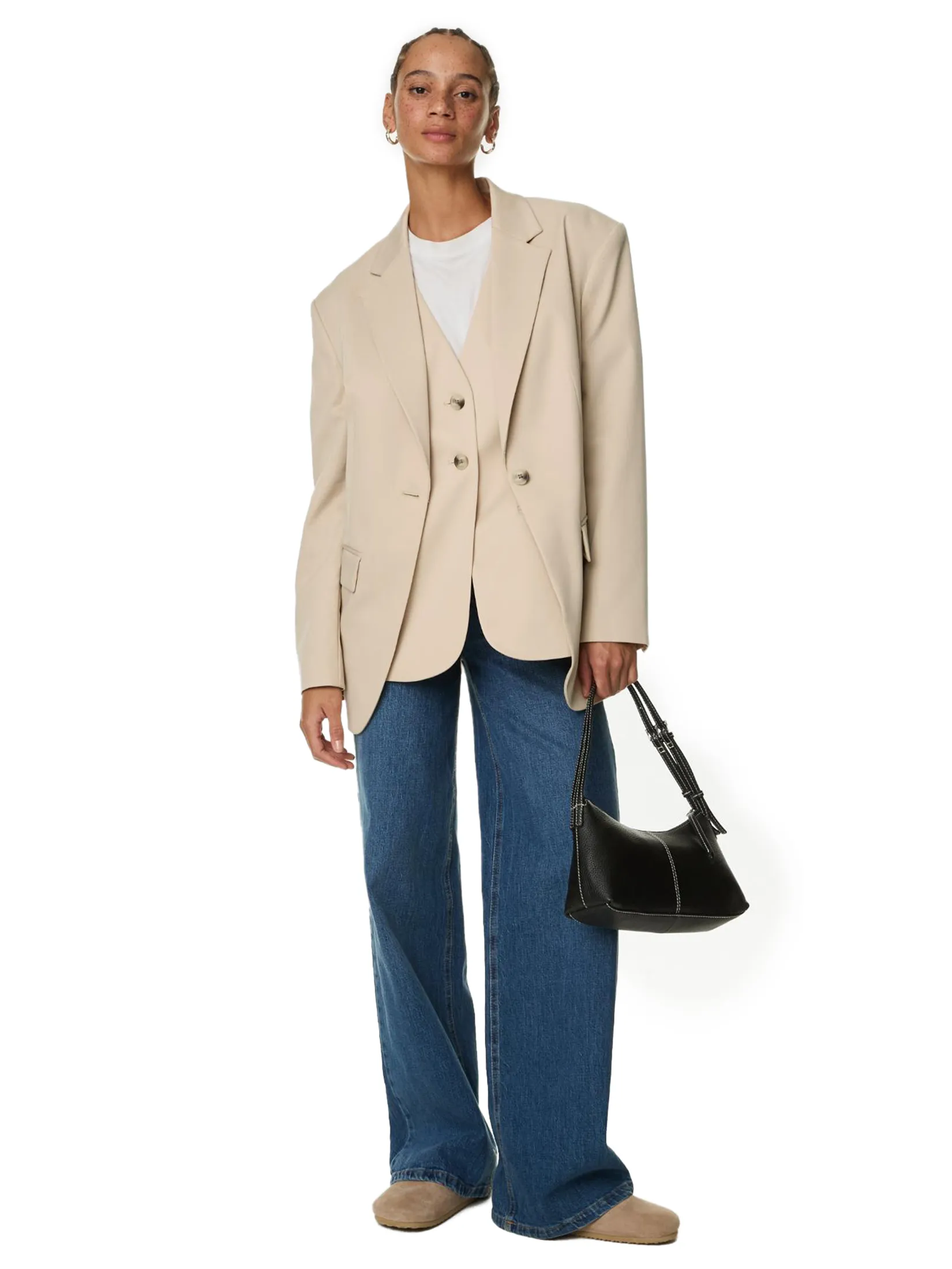 MARKS & SPENCER Women Blazer Lyocell Rich Relaxed Single Breasted Hessian