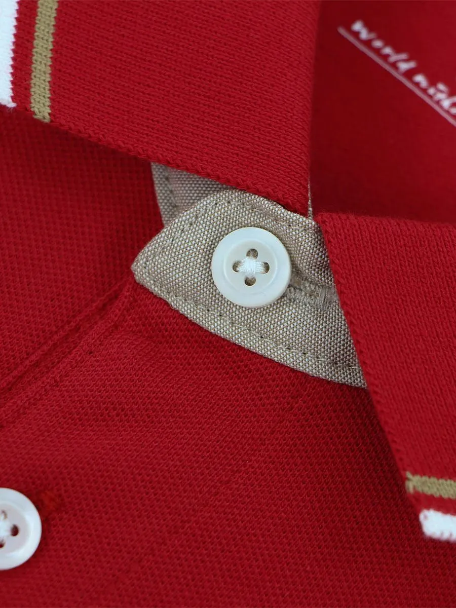 GIORDANO Men's Pique Deer Embroidery Bold Polo Haute Red