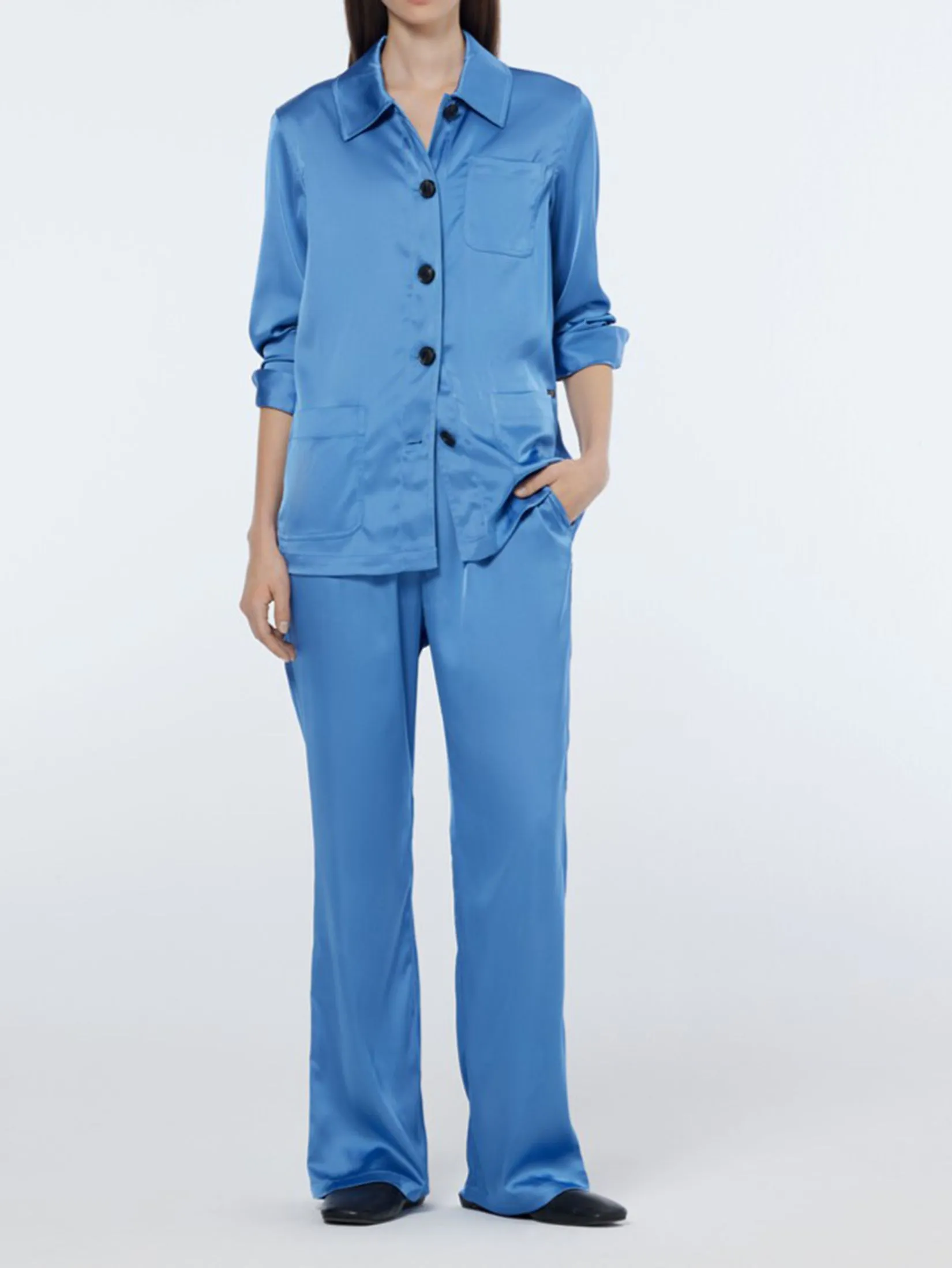 SCOTCH&SODA Women Pant Mae Mid-Rise Bootcut Pull-On Satin Lake Blue