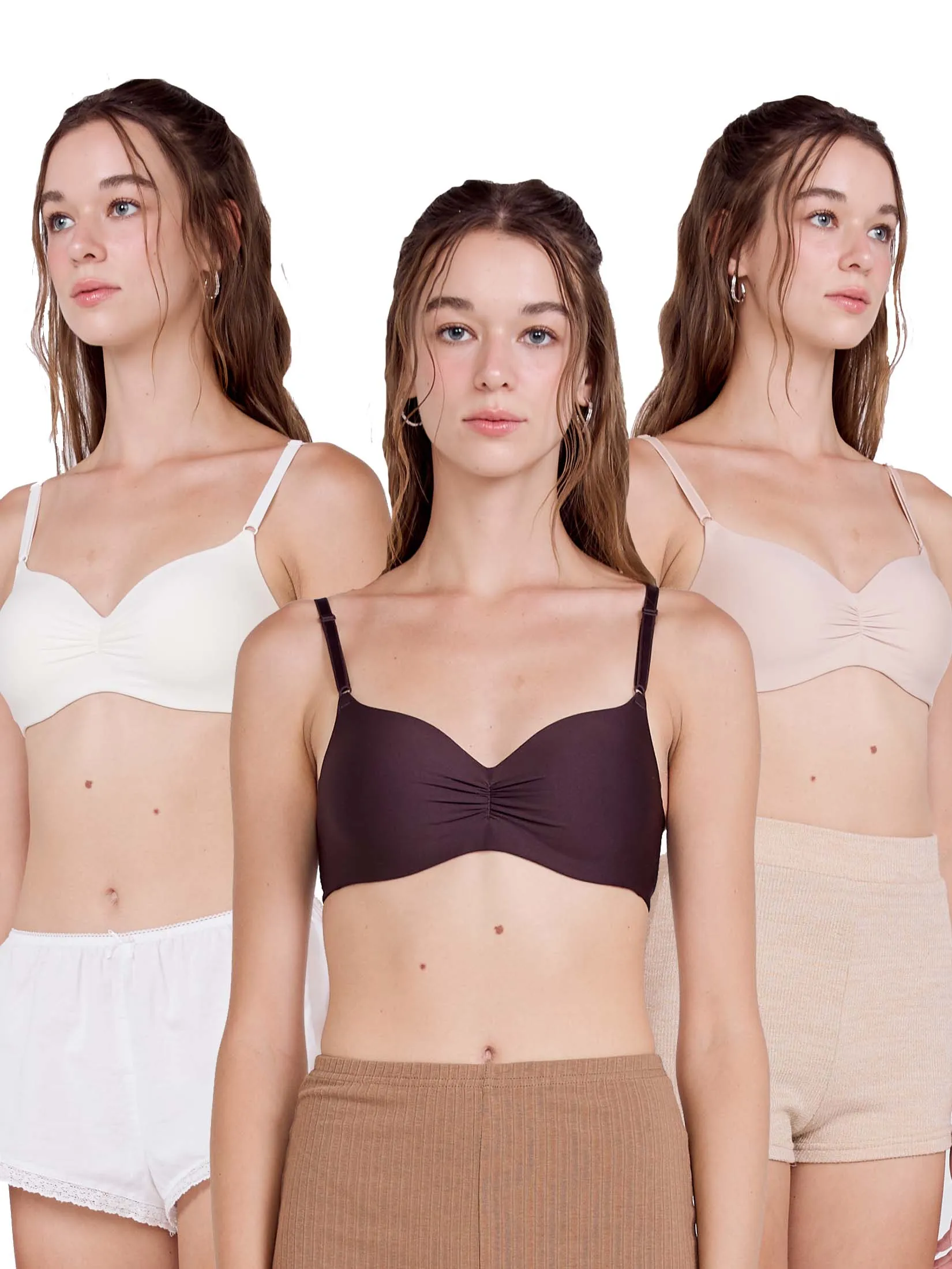 WACOAL Women Multicolor Easy Matching Smart Size Bra Beige Cream Darkbrown Set 3 pcs.