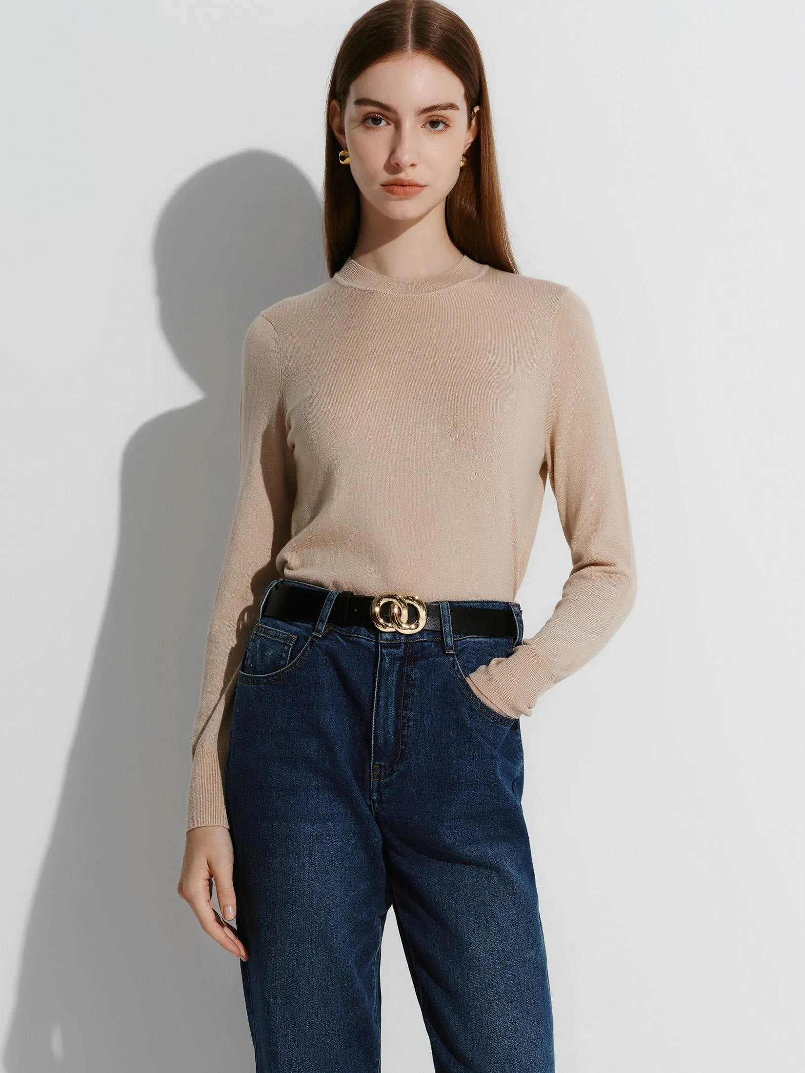 G2000 Women Clothing Essential Crew Neck Sweater Top Regular Fit - Brown Size - L