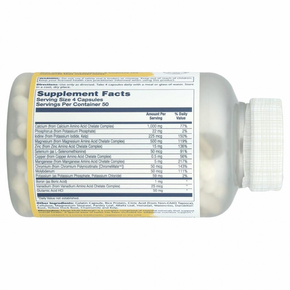 Solaray, Mega Multi Mineral, без железа, 200 капсул