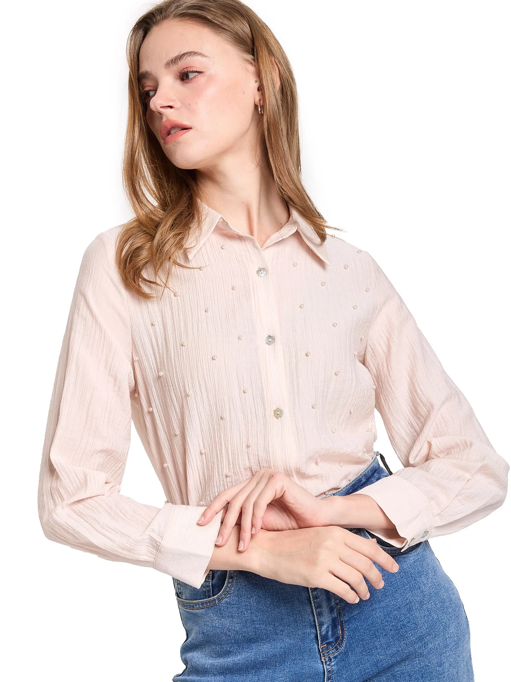 FOF Women Shirt with Pearls Decorated