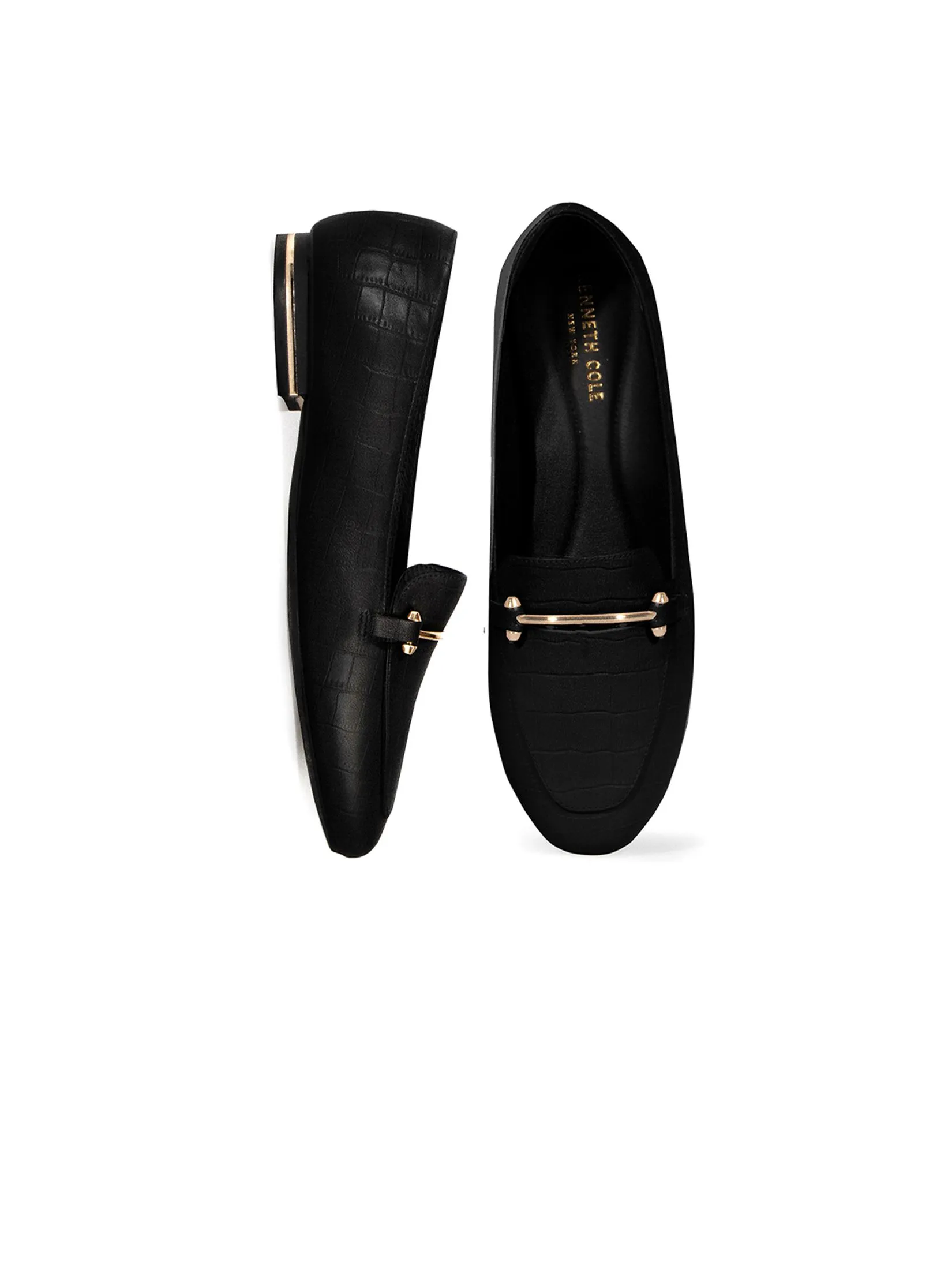 KENNETH COLE WOMEN FLATS ABIGAIL LOAFER / BLACK/CROC