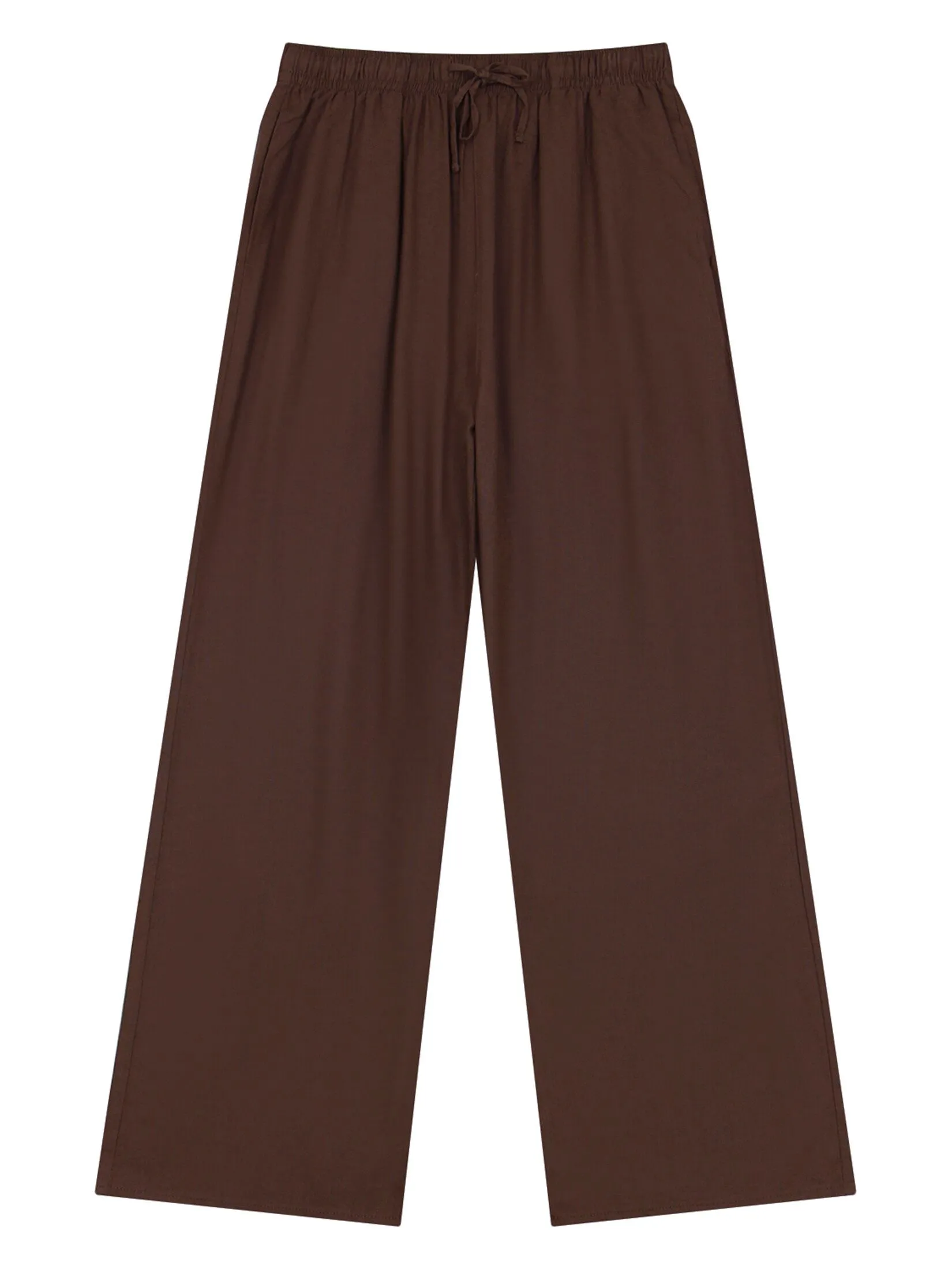 GIORDANO Women's Drawstring Viscose Linen Pants Coffee Red Brown
