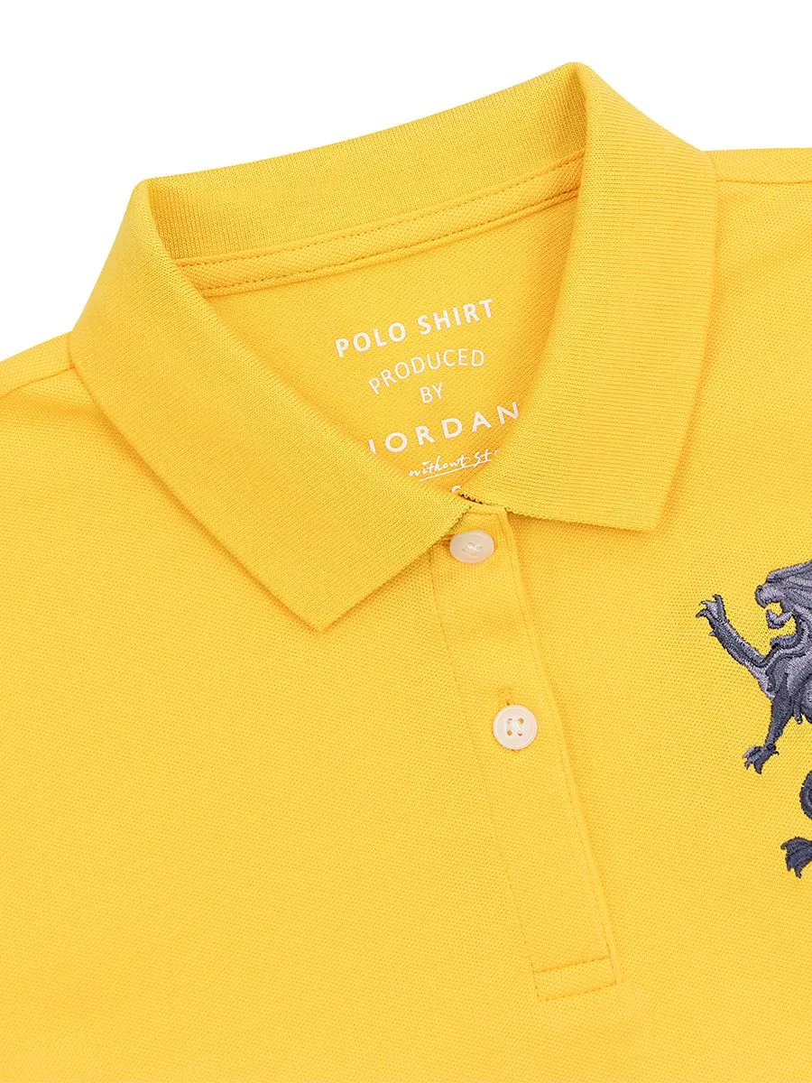 GIORDANO Women's Slim Pique Embroidery Bold Polo (3D Lion) Dafffodil yellow