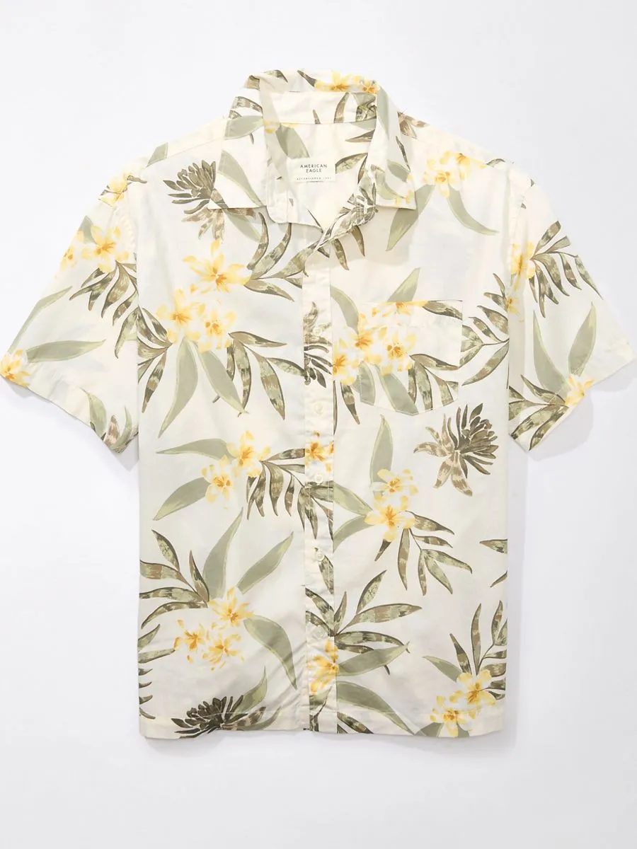 AMERICAN EAGLE MEN SAM FLORAL SS OVERSIZED CSC MORT FADE SHIRT 212 KHAKI