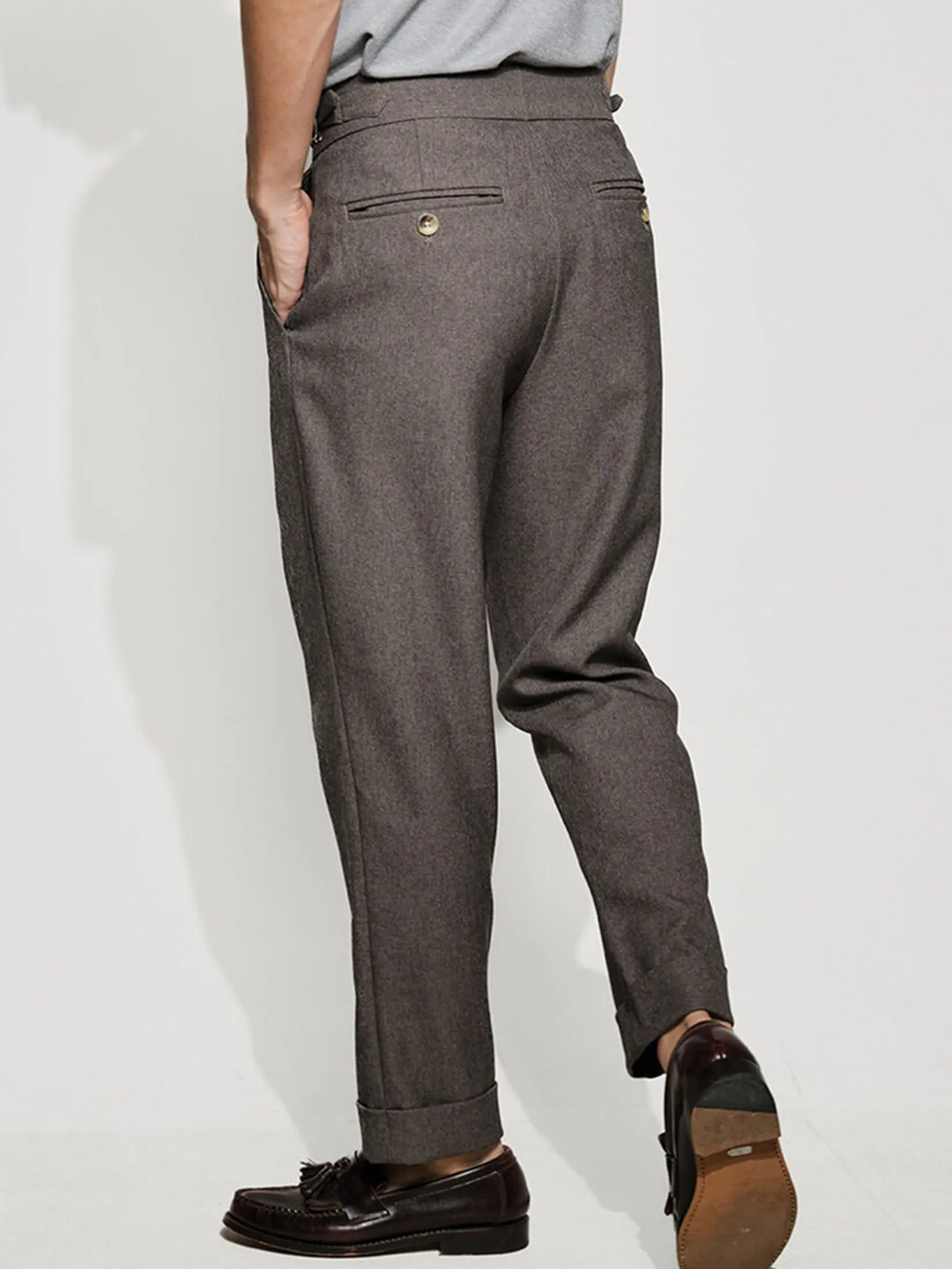 ERA-WON Men's Double belts trousers skinny crop fit Grey