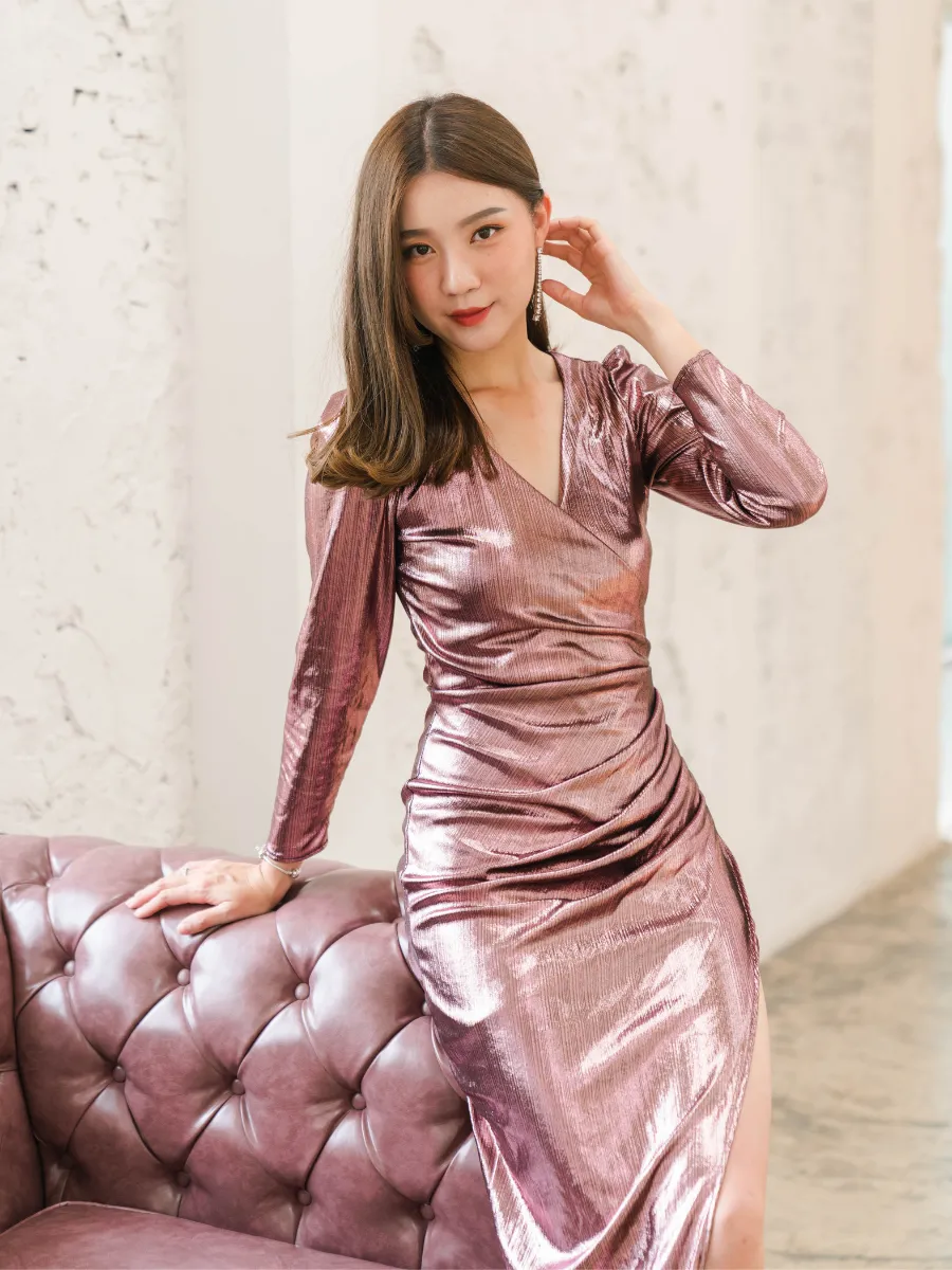 ROSE THE LABEL Pinkgold ixora metallic dress