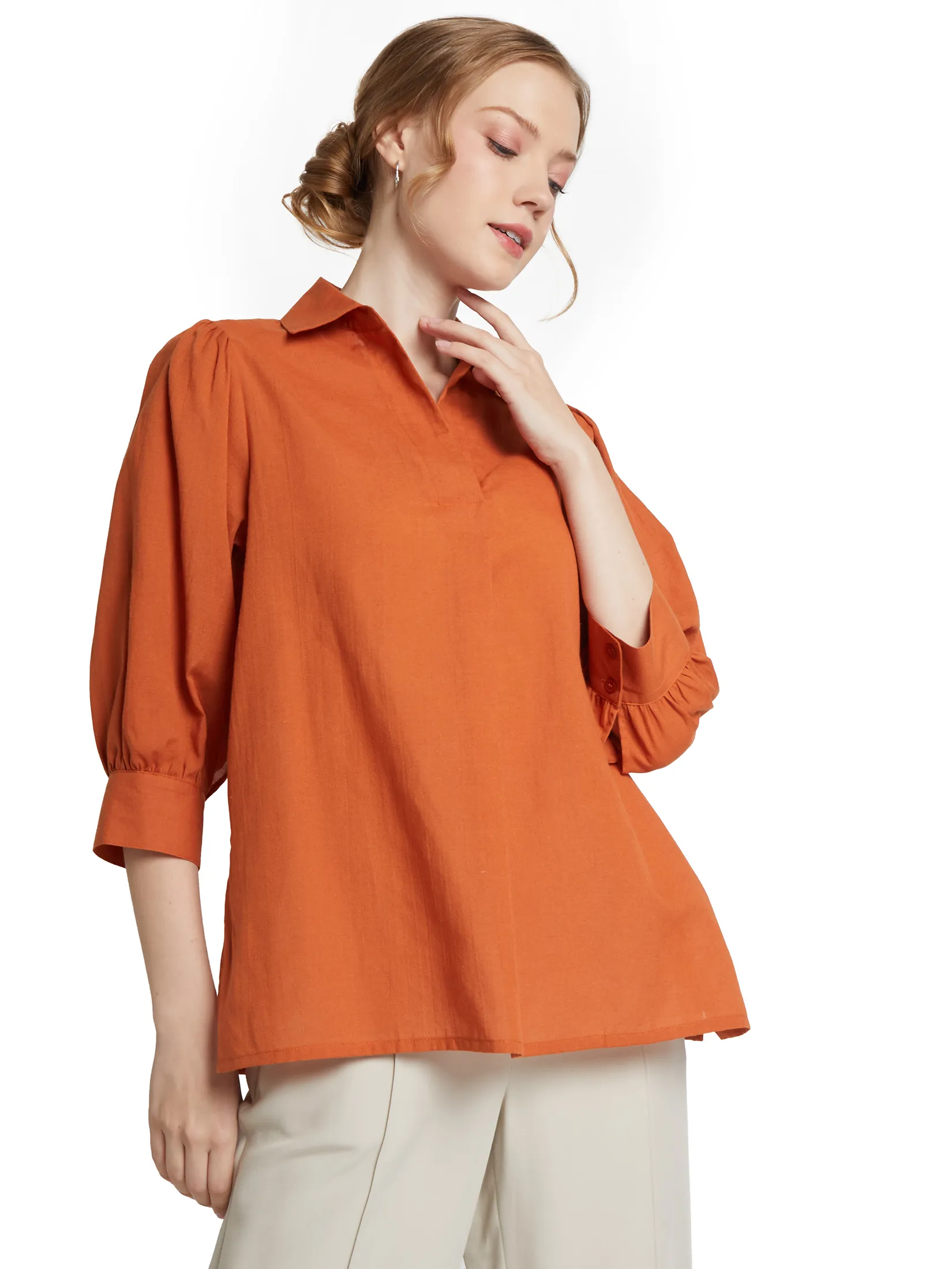 EASY PIECES Women Blouse Long Sleeves Collar Neck