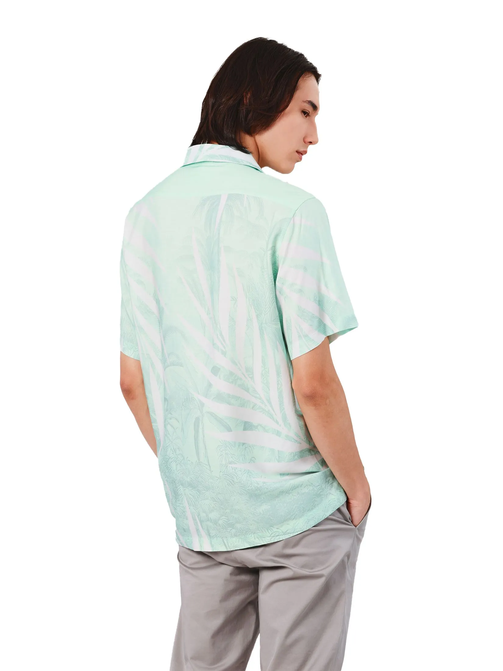 JOHN HENRY Men's Short Sleeves Hawaii Shirts (Relaxed Fit) DENIM Green