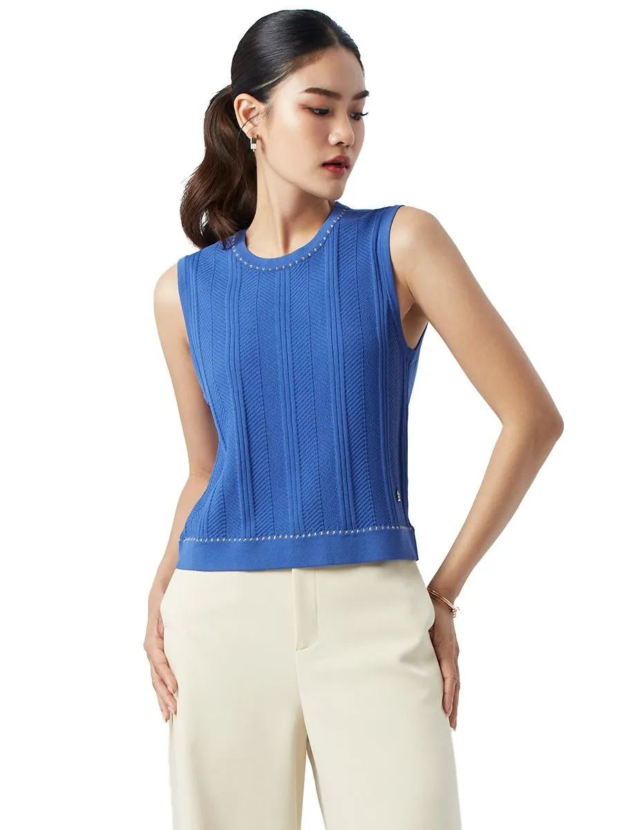 ESPADA Sleeveless Knit Top with Gold Rulex Detail Women MID BLUE Size - L