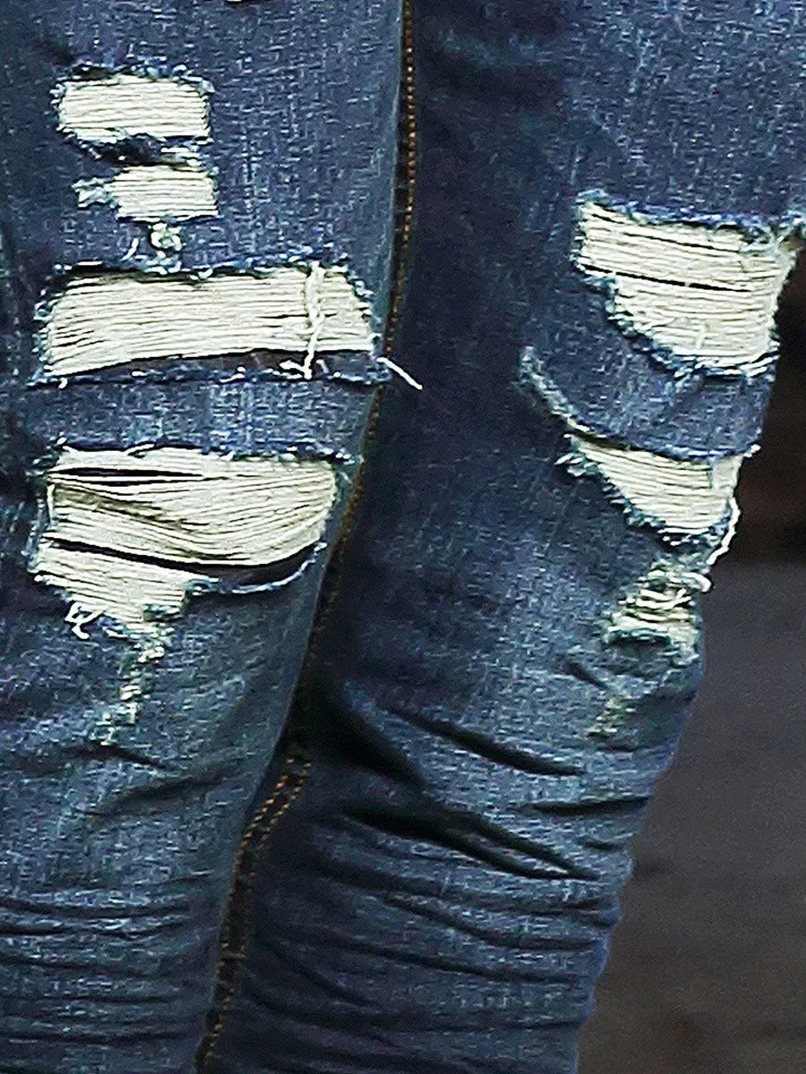 SIMPLE&RAW Blue Rusty Ripped Jeans Sk828 Blue