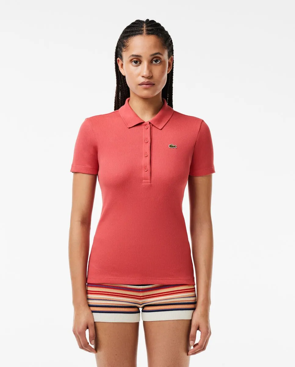 LACOSTE L.12.D Slim Fit Ribbed Cotton Polo Shirt Pink