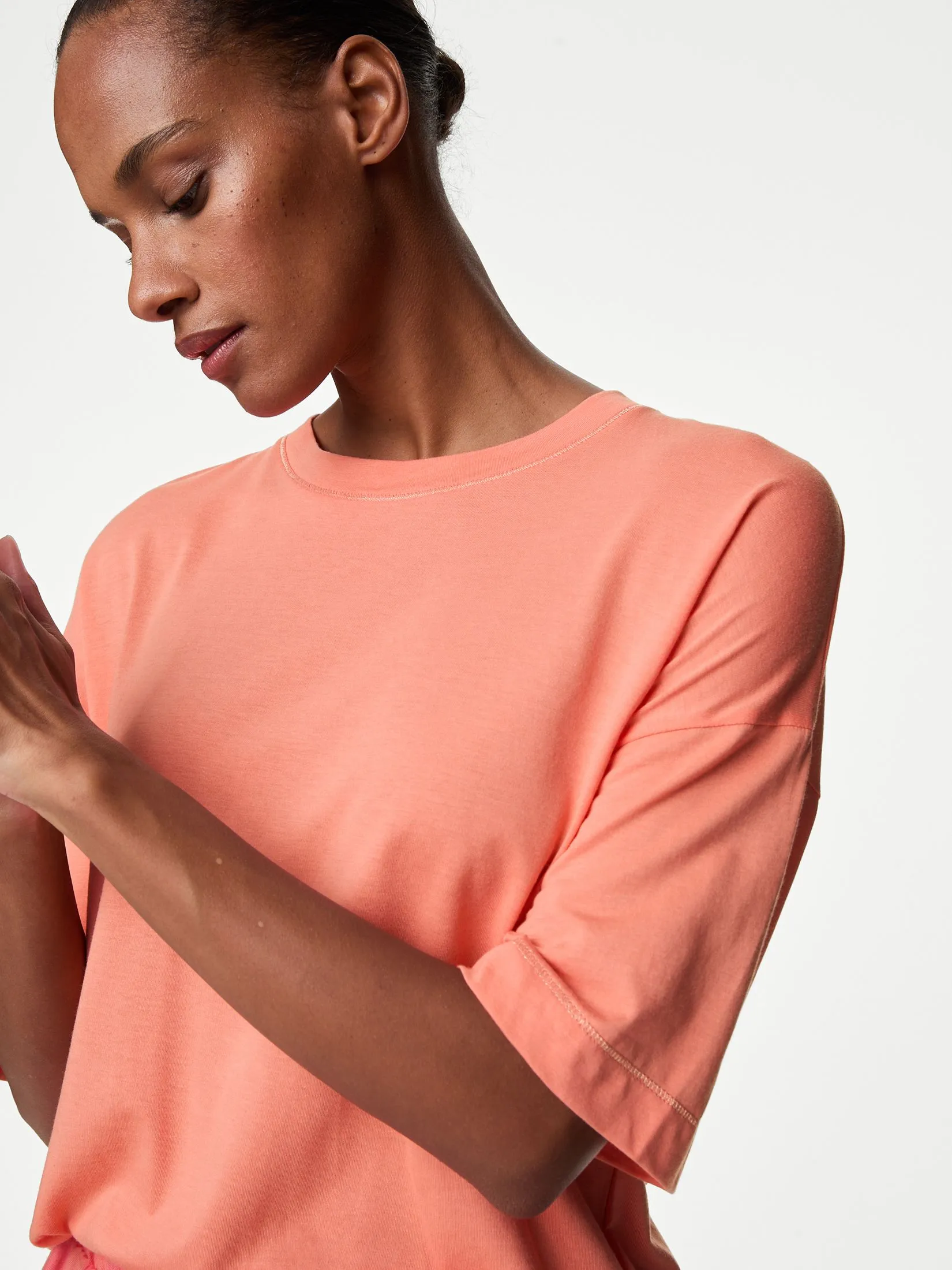 MARKS & SPENCER Women Pyjoma Shortie Set Cotton Modal Printed Pumpkin