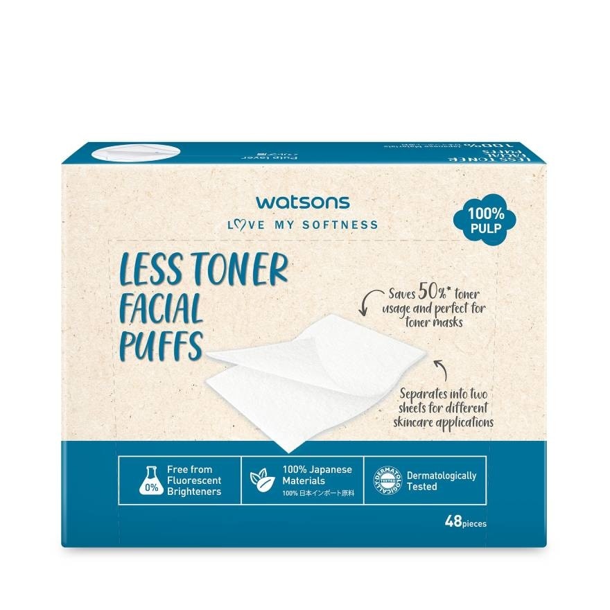 Watsons Less Toner Facial Puffs 48 sheets.