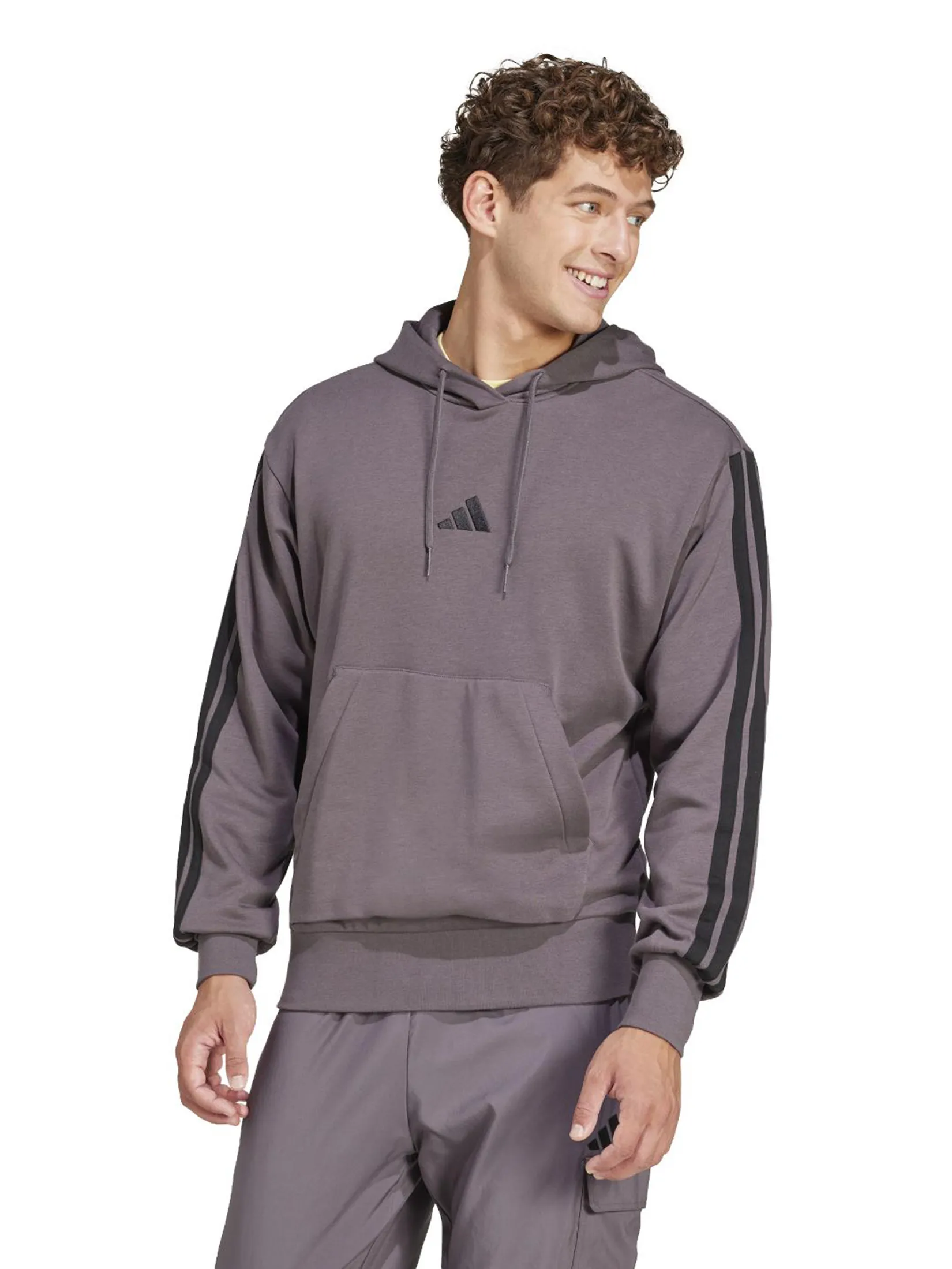 ADIDAS Men Hoodie Essentials 3-Stripes French Terry Grey Strata / Black