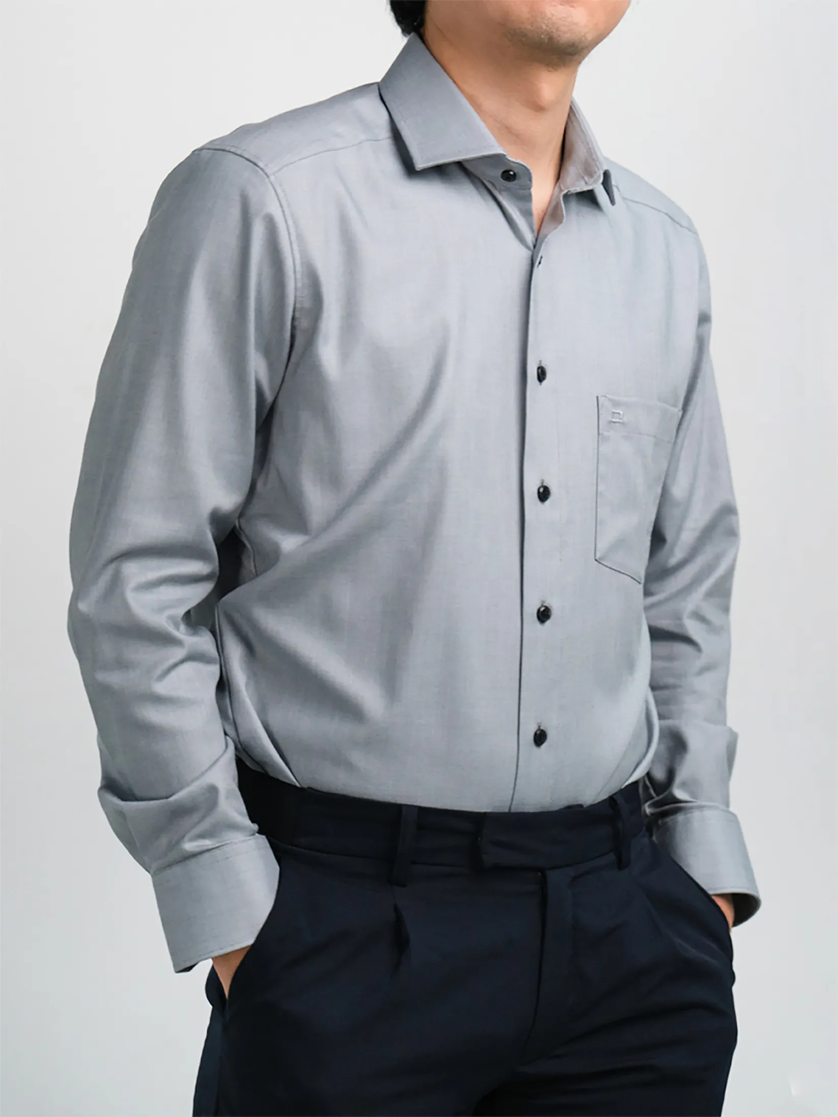 OLYMP MEN SHIRT LONG SLEEVES BUSINESS SHIRT MODERN FIT EASY IRON GREY