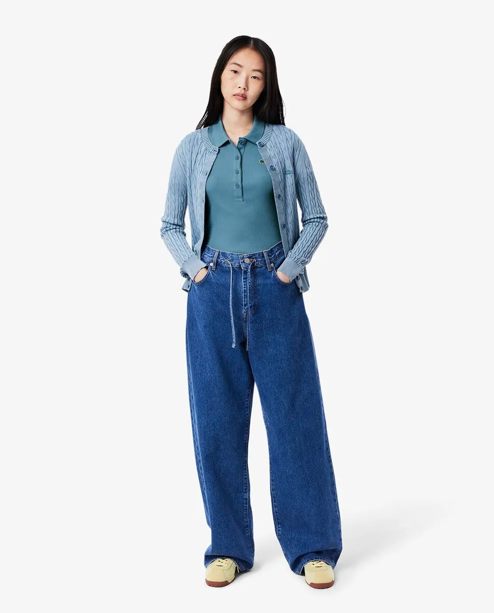 LACOSTE Slim Fit L.12.D Ribbed Cotton Polo Shirt Blue