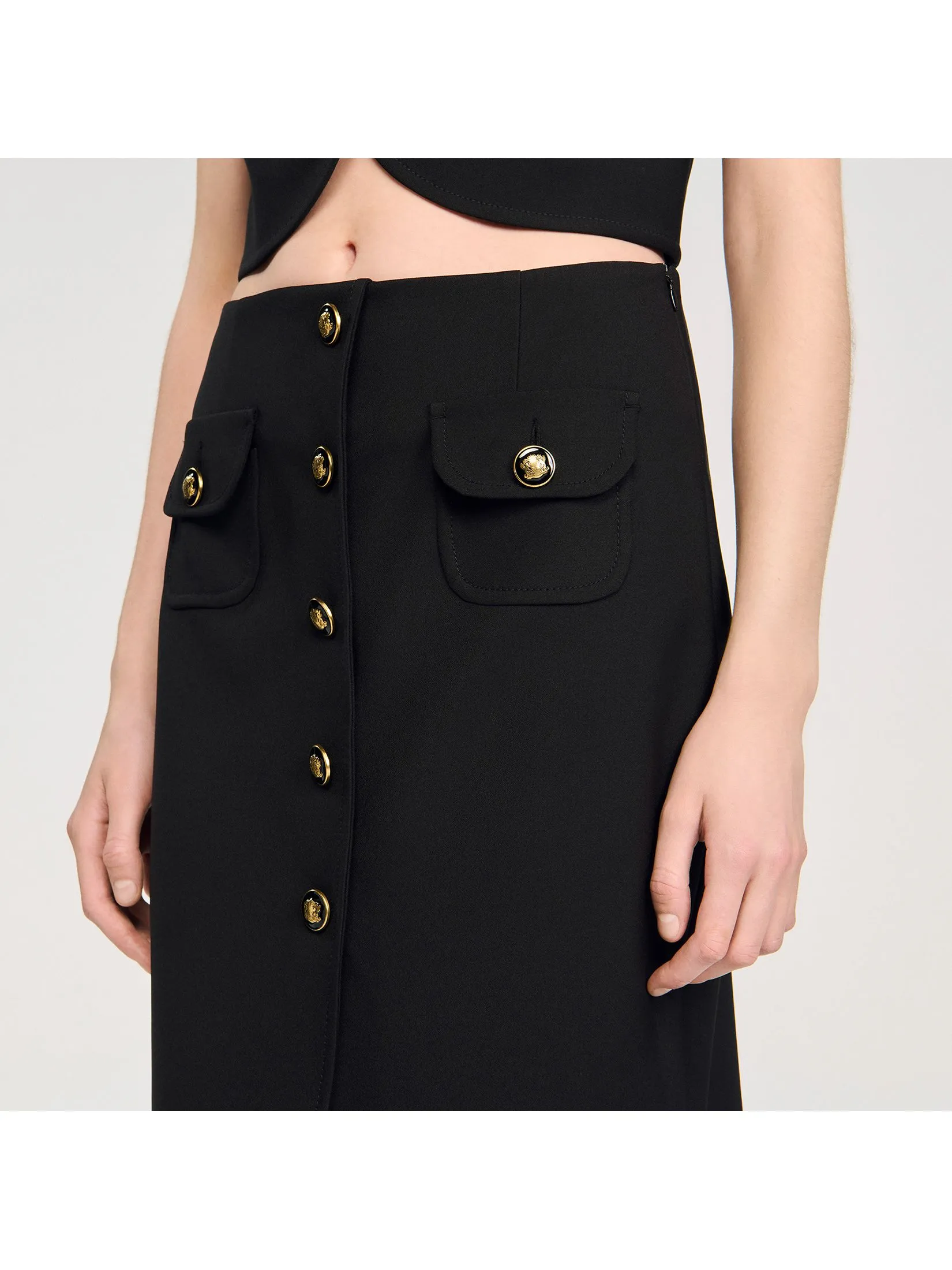 SANDRO Buttoned Midi Skirt