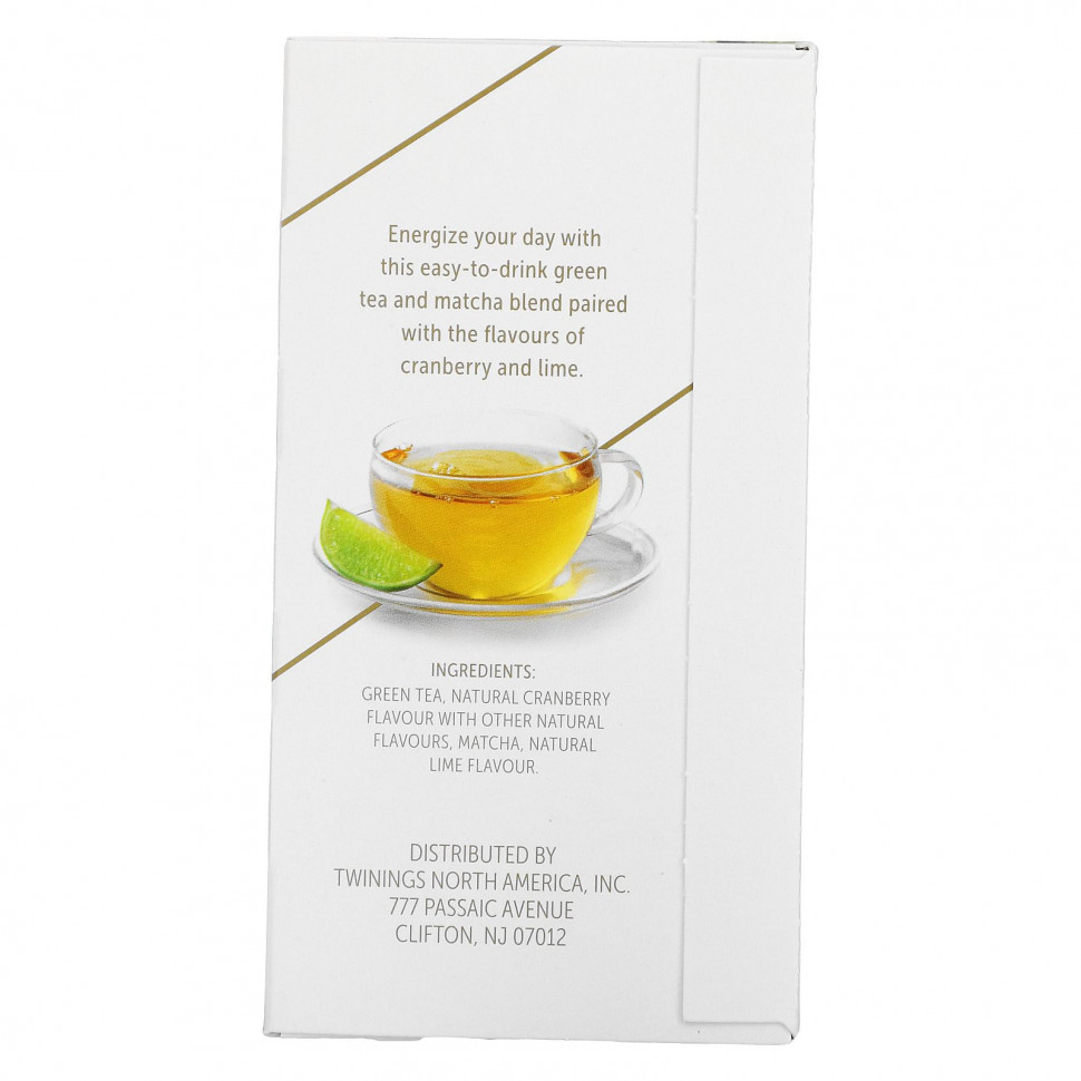Twinings, бодрящий зеленый чай с матчей, клюквой и лаймом, 18 чайных пакетиков, 36 г (1,27 унции)