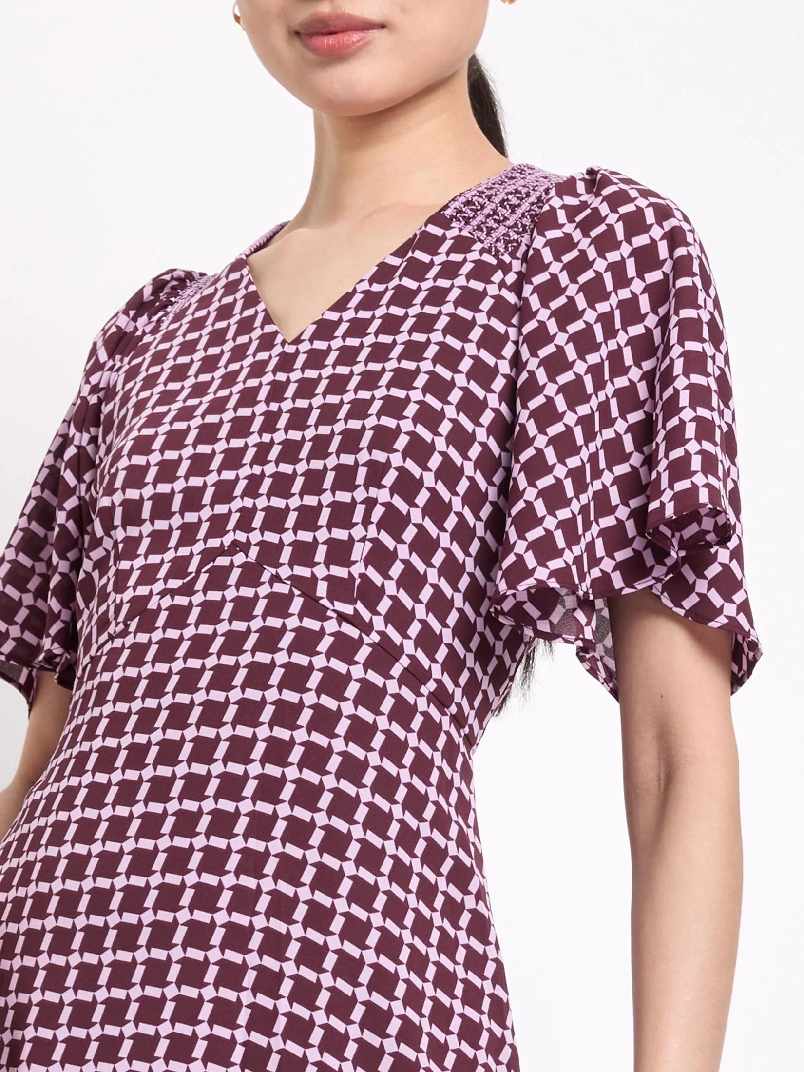 EXPRESSIONS Women Dress Short Sleeves Chiffon with Smock Detail