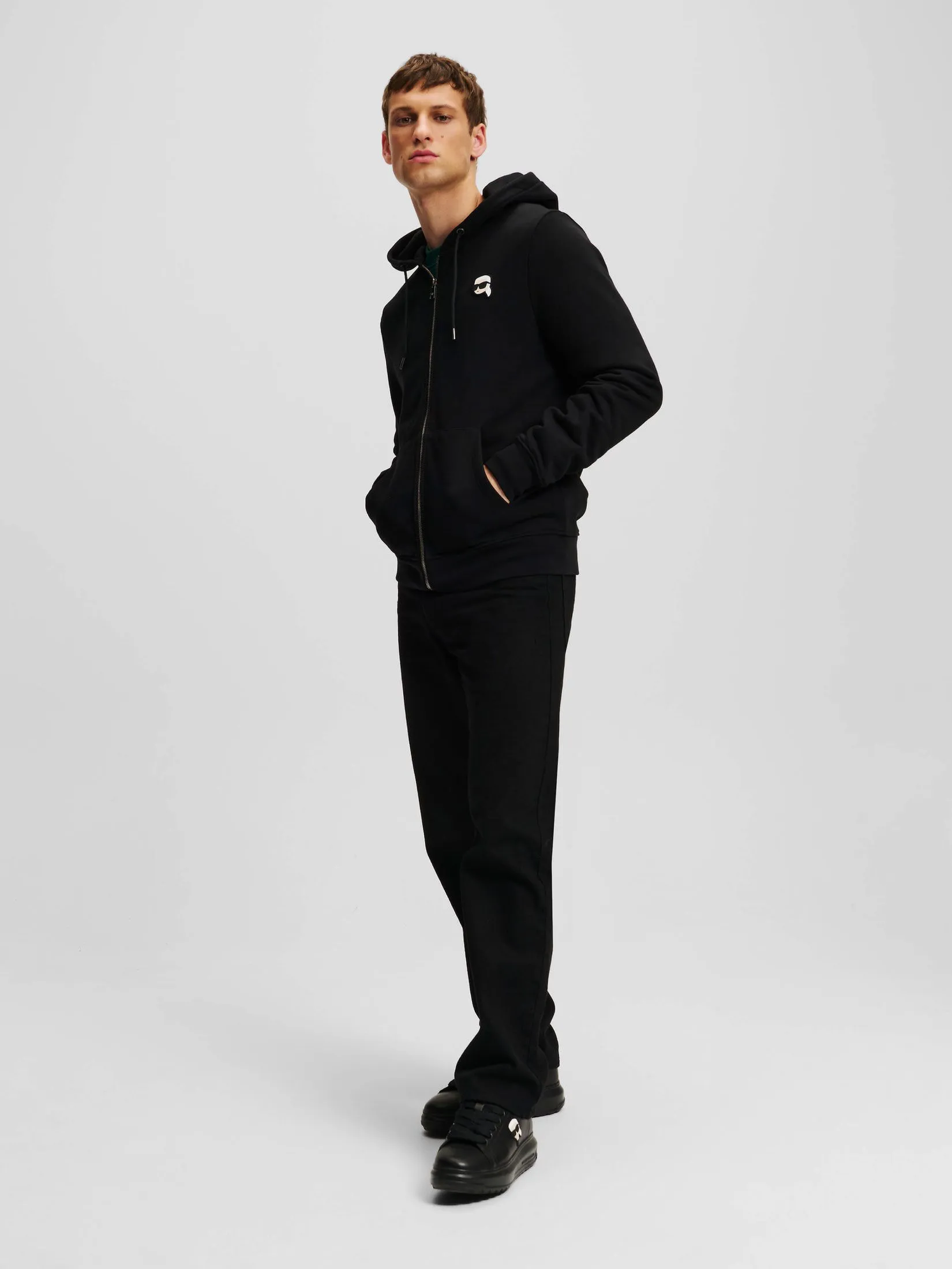 KARL LAGERFELD IKONIK 2.0 MINI ZIP-UP HOODIE BLACK