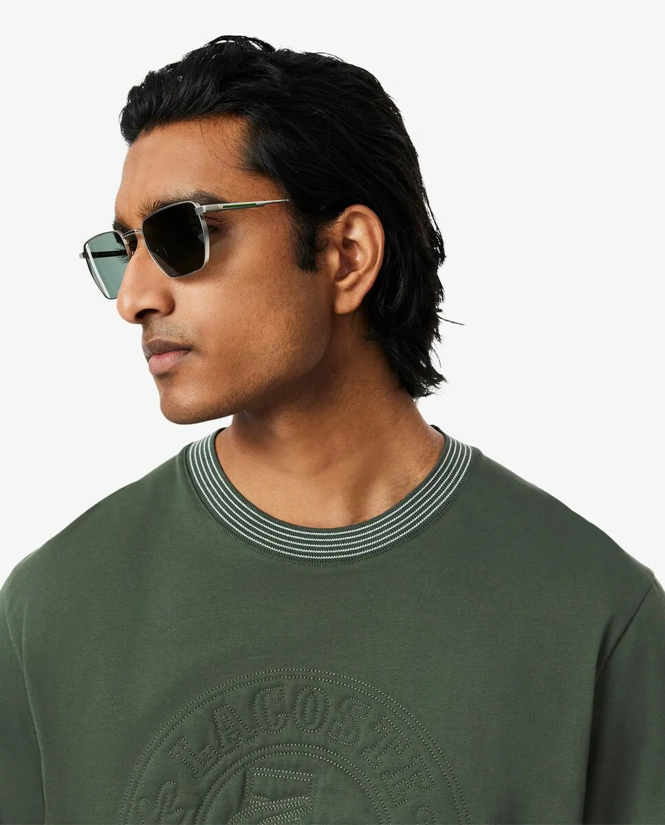 LACOSTE Embroidered Cotton Jersey T-Shirt Grey