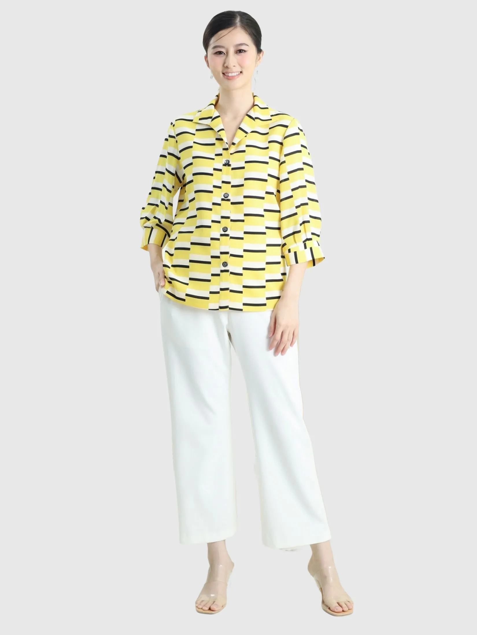 MIKIKO Women Shirt Chiffon Print Yellow