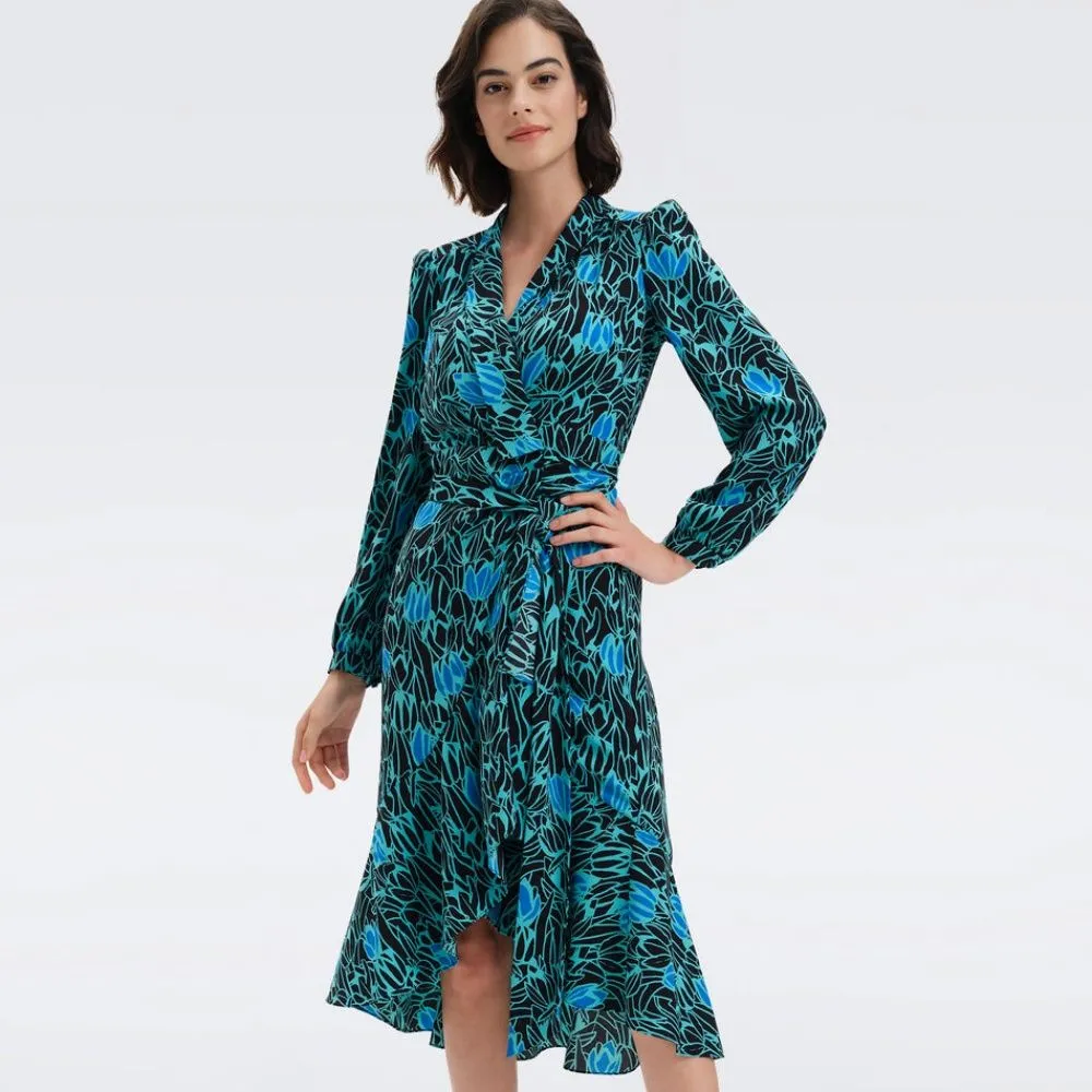 DIANE VON FURSTENBERG DVF CARLA TWO DRESS TULIPS GODDESS TURQUOISE