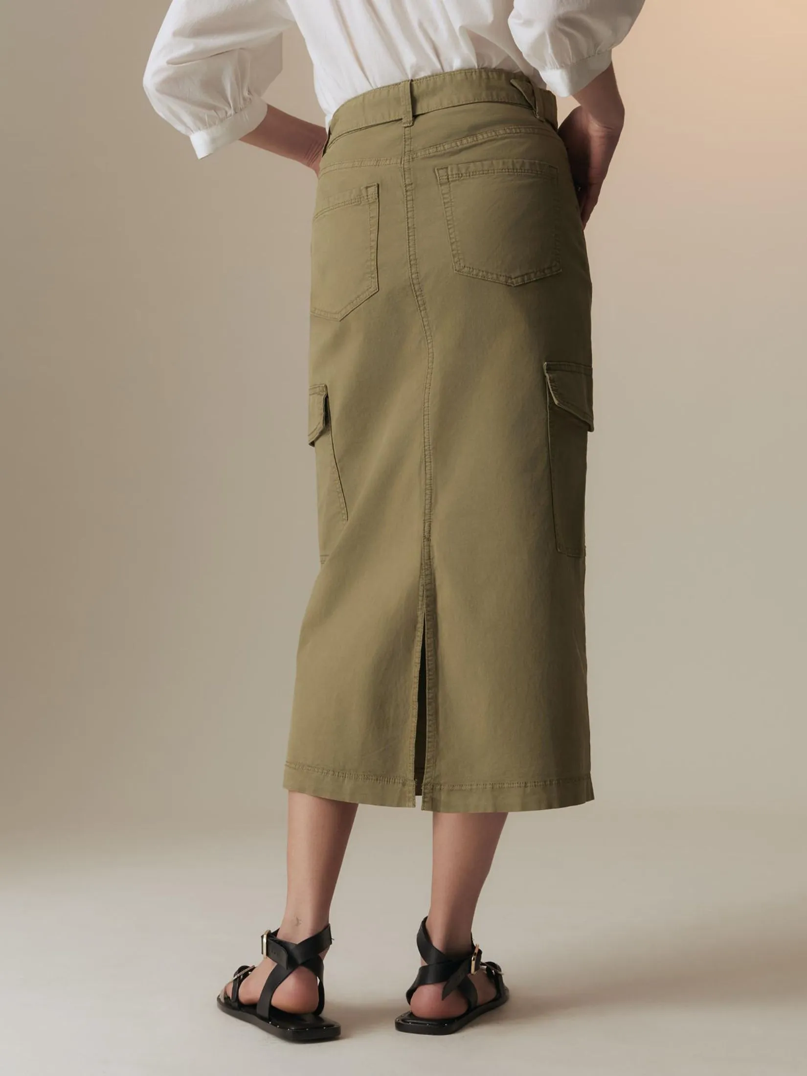 MARKS & SPENCER Women Midaxi Cargo Skirt Cotton Rich Light Khaki