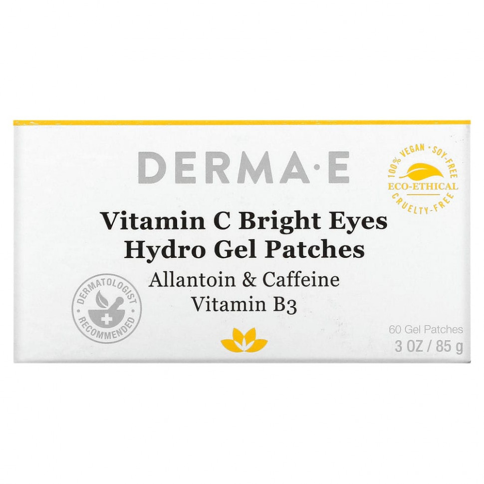 Derma E, Bright Eyes, гидрогелевые патчи с витамином C, 60 патчей, 85 г (3 унции)