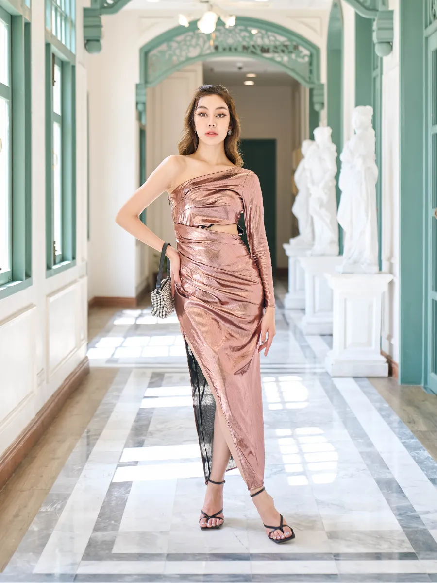 ROSE THE LABEL Pink-Olivia metallic dress