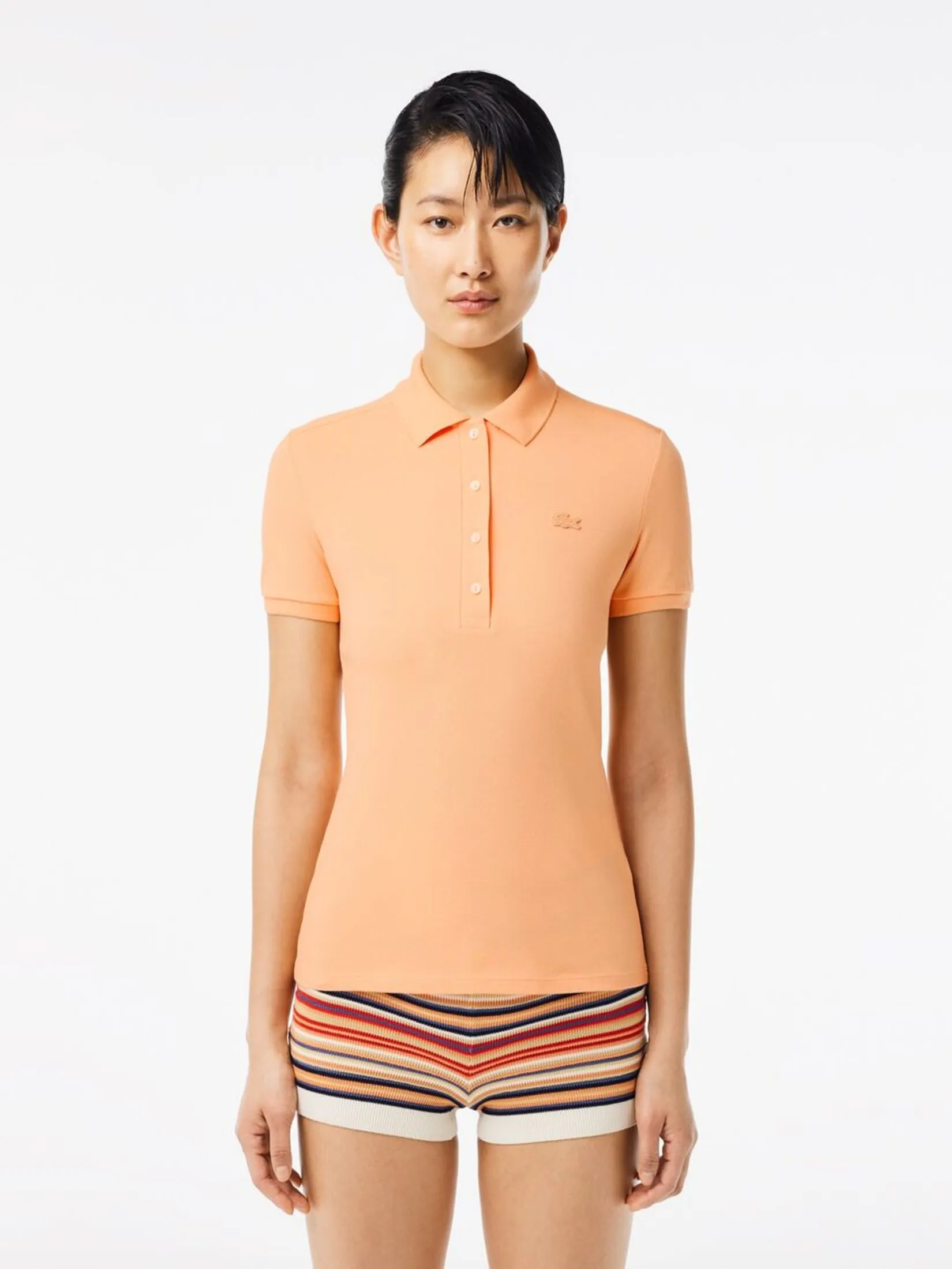 LACOSTE L.12.D Slim Fit Stretch Mini Piqu  Polo Shirt Orange