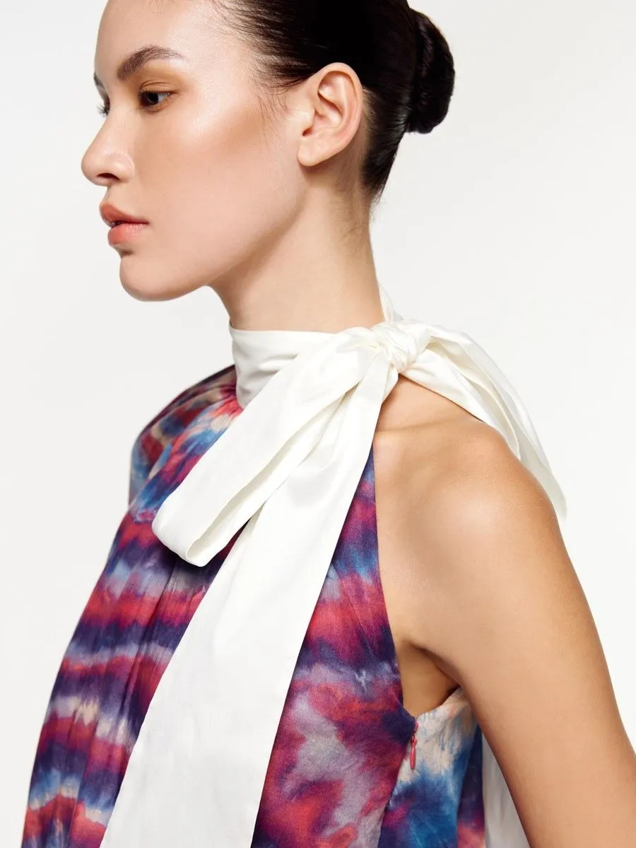 ASAVA (SS24) Tie-dye One-shoulder Bow Women Blouse Pink