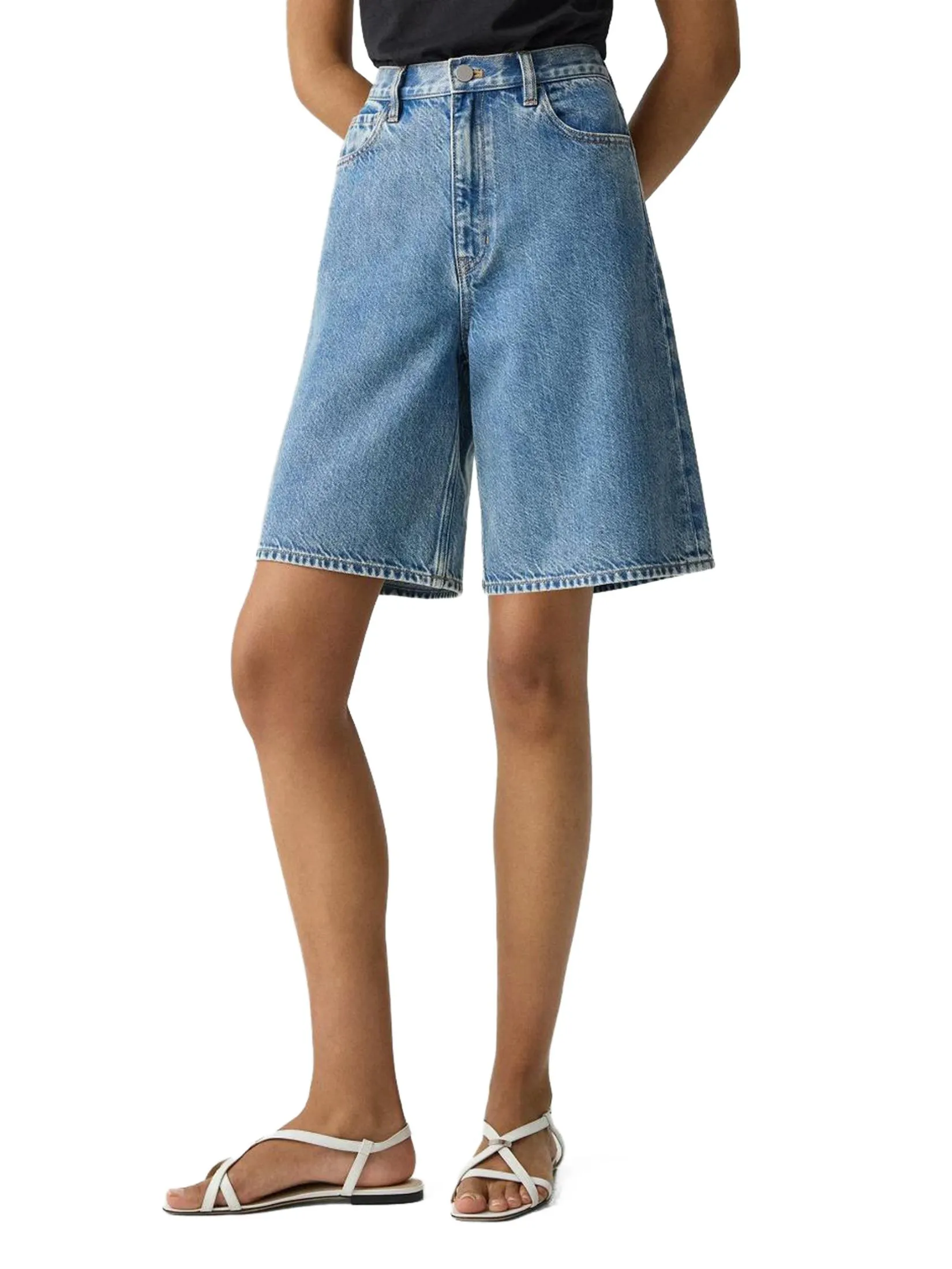 THEORY Women Jeans Short High-Waisted in Relaxed Denim Ice Blue