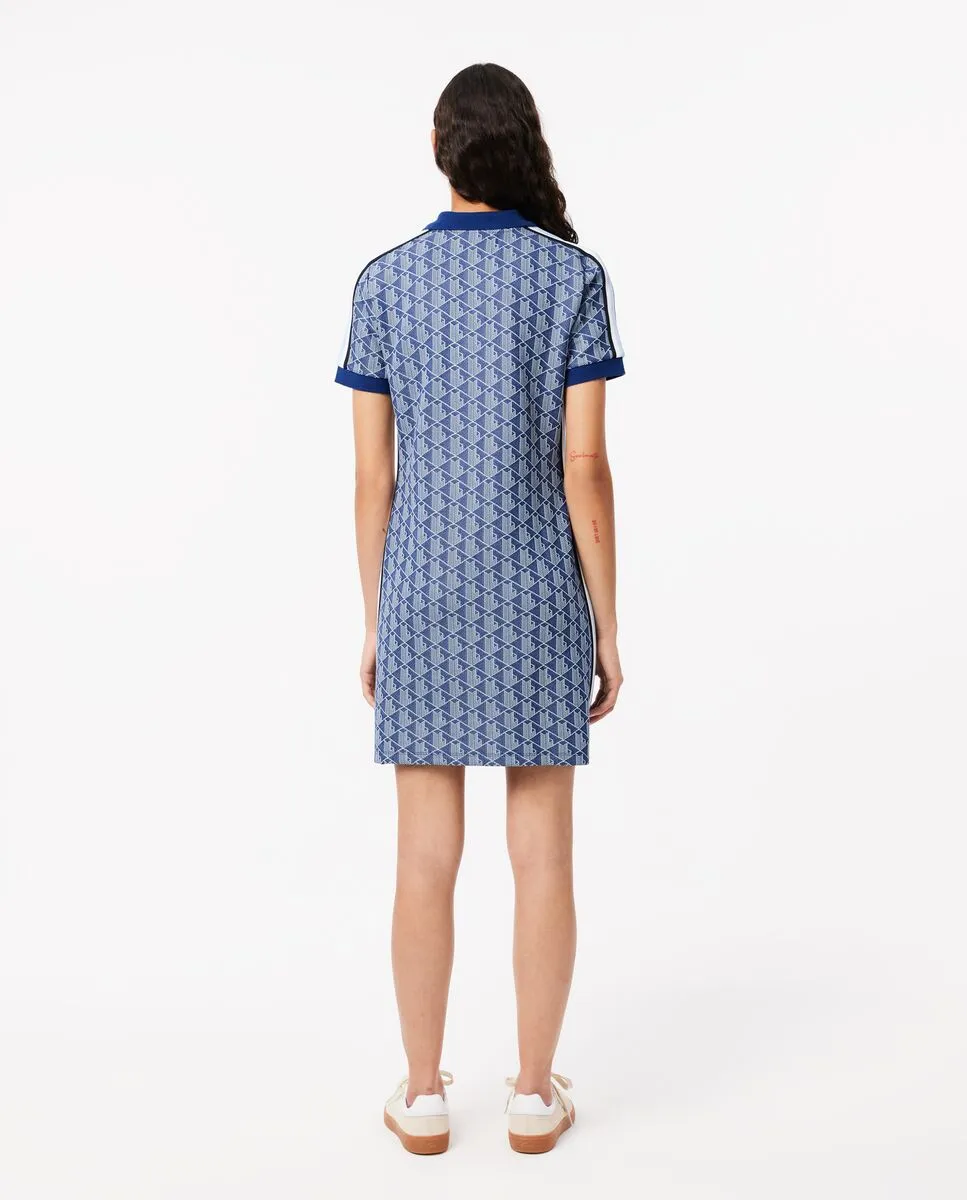 LACOSTE Slim Fit Monogram Jacquard Polo Dress Blue