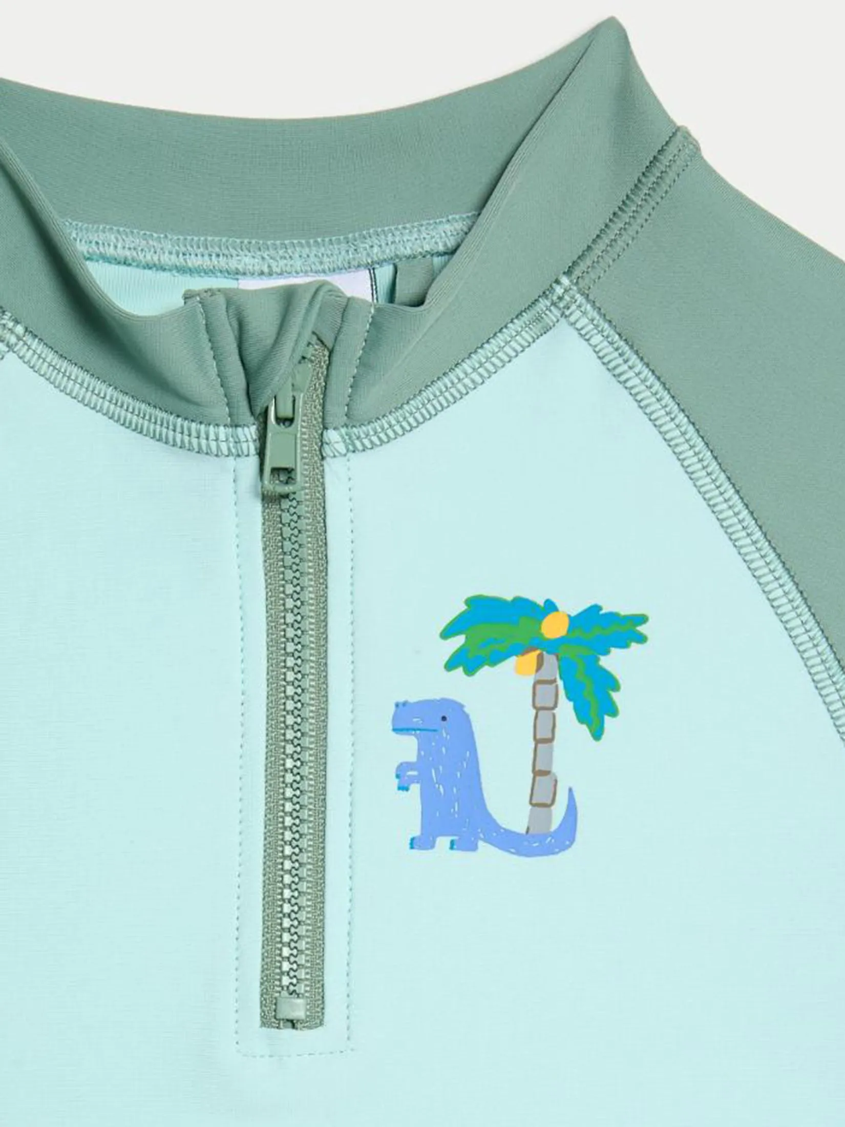 MARKS & SPENCER KIDS Boy Toddler Swim Set 3/4 Sleeve Dinosaur 2 Pc Green Mix