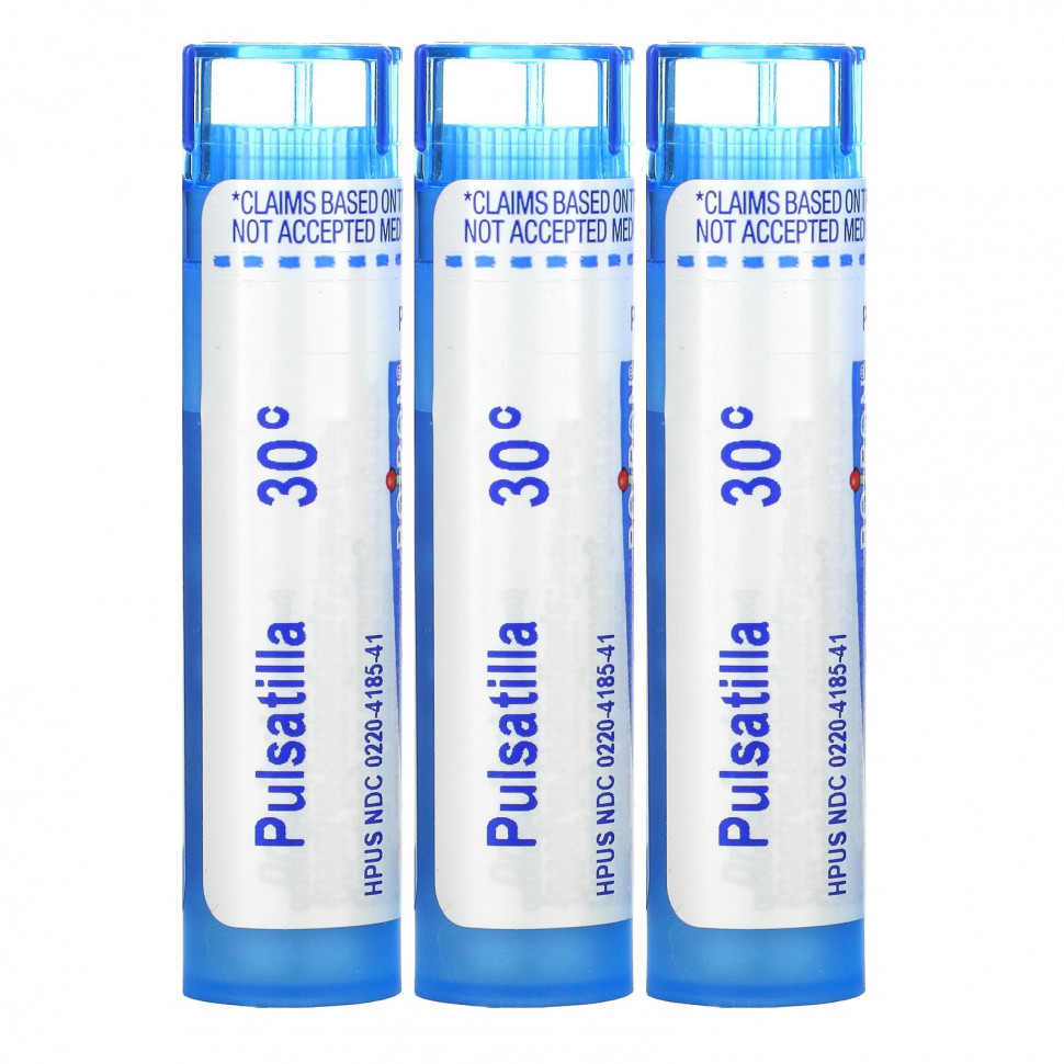Boiron, Pulsatilla, от простуды и снятия слизи, гранулы Meltaway, 30C, 3 тюбика, 80 гранул в каждой