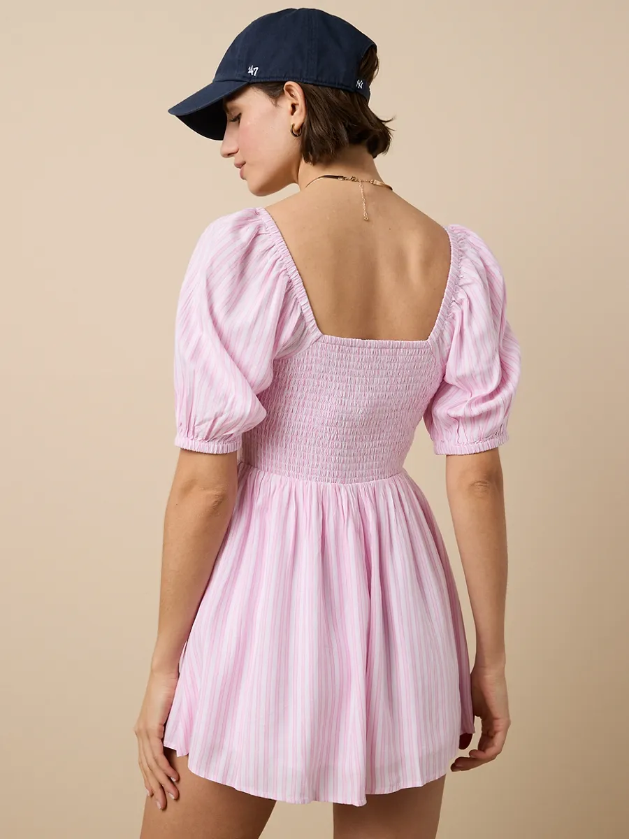 AMERICAN EAGLE WOMEN STRIPED CUTOUT ROMPER 615 PINK