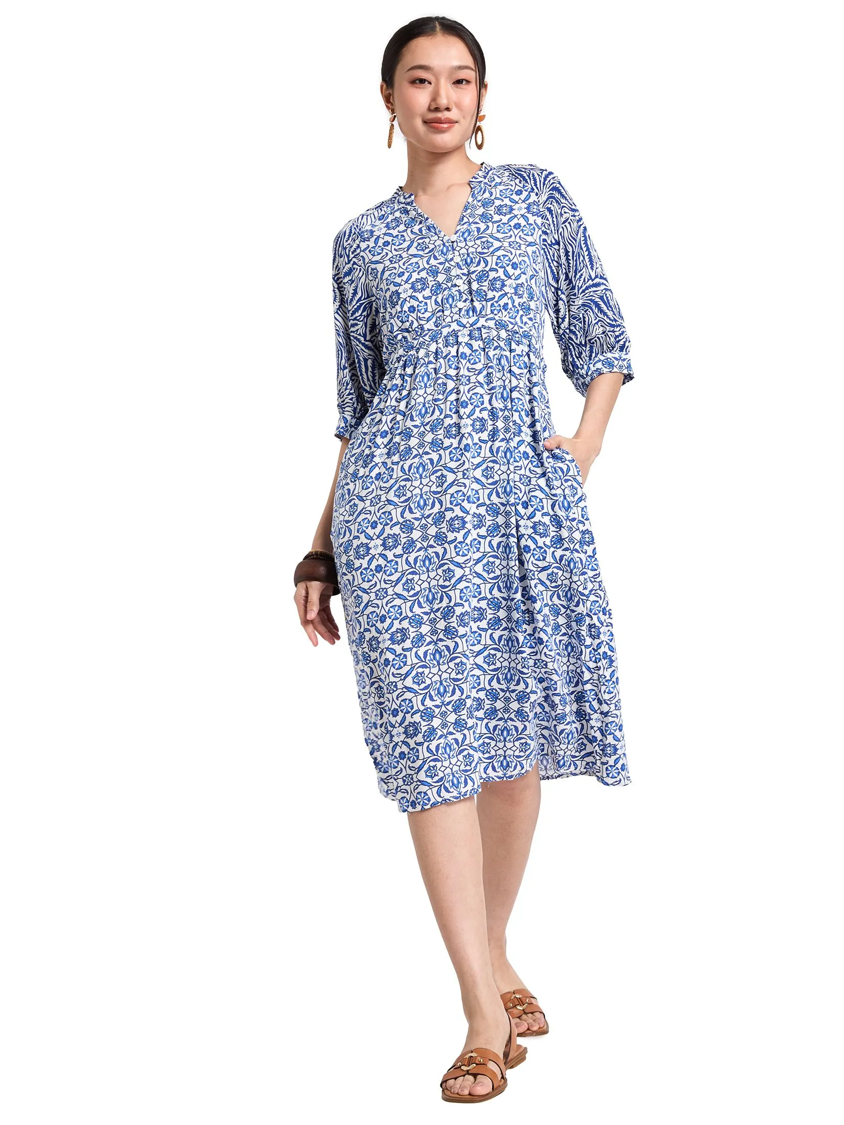 JOURNAL Women Dress Short Sleeves V-Neck Print