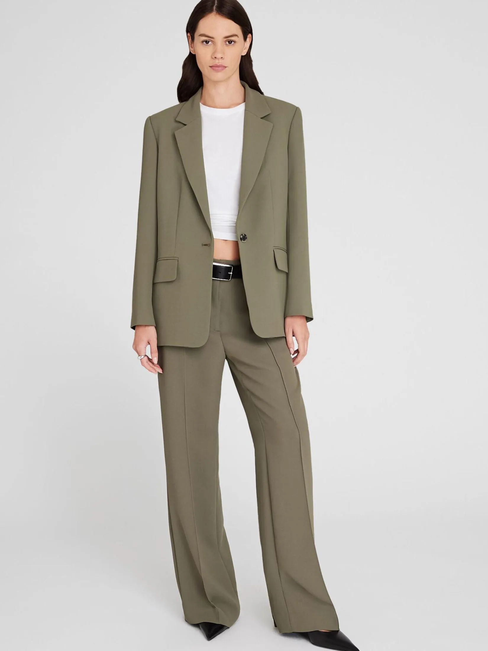 CLUB MONACO Women Trouser High-Rise Fluid Crepe Grey Border