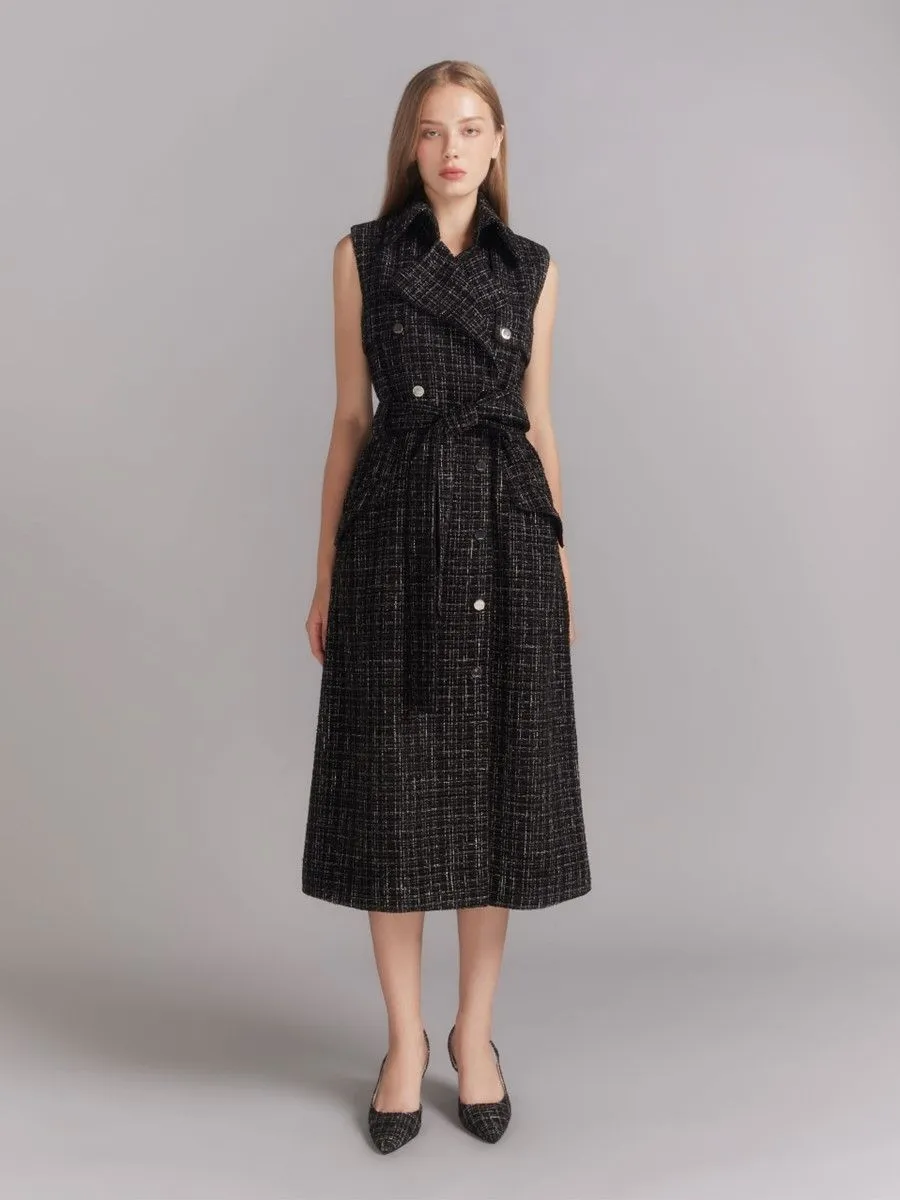 ASAVA (AW23) Tweed Women Trench Dress Black