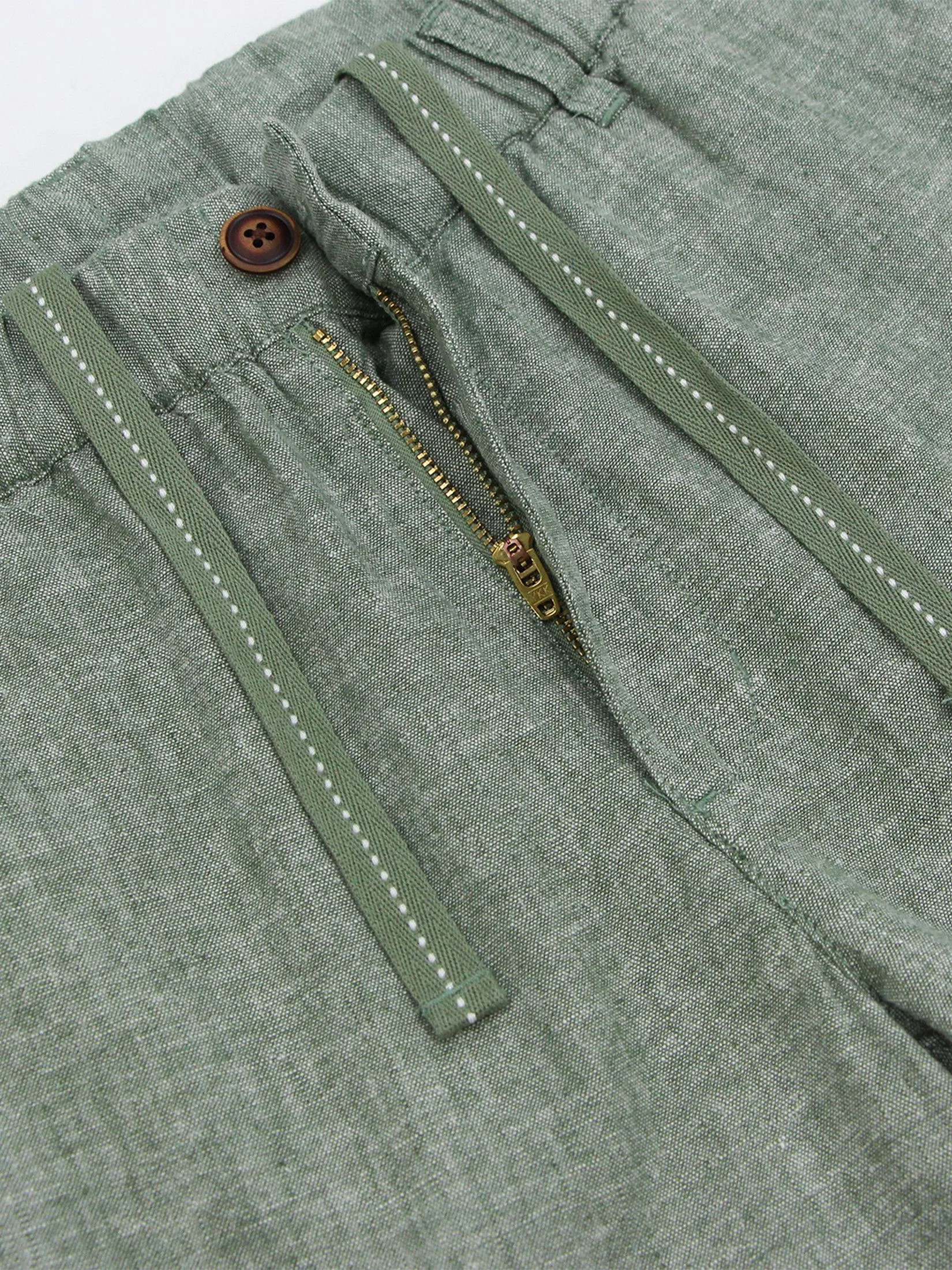 GIORDANO Men's Slim Linen Bermuda Shorts Dark green x White