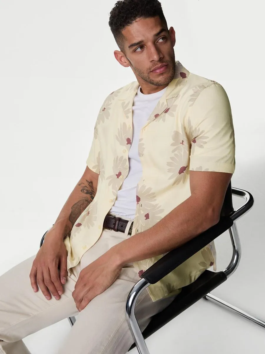 MARKS & SPENCER Men Shirt Easy Iron Floral Print NB_Ecru Mix