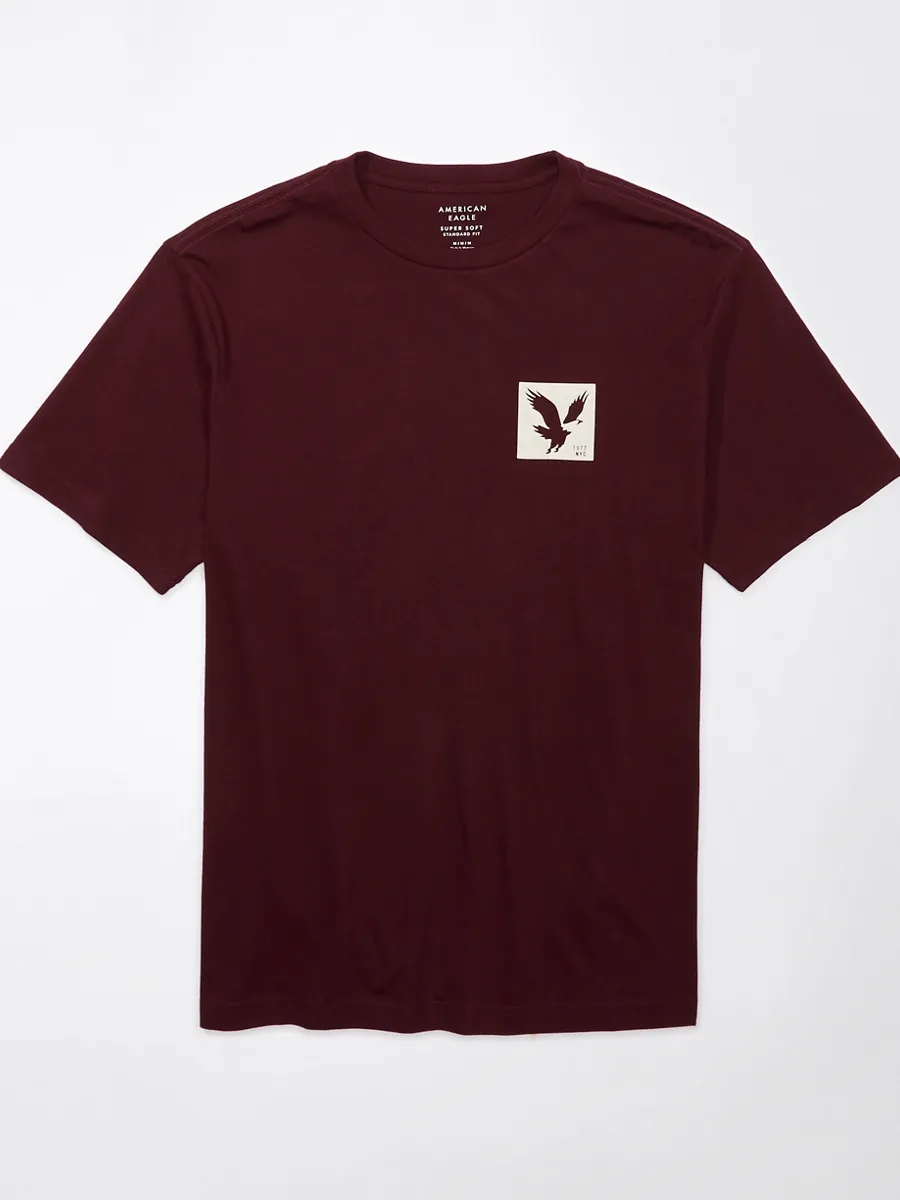 AMERICAN EAGLE MEN G SS CORE BRAND SET IN TEE- PC DYE + SERIOUSLY SOFT WASH 613 BURGUNDY