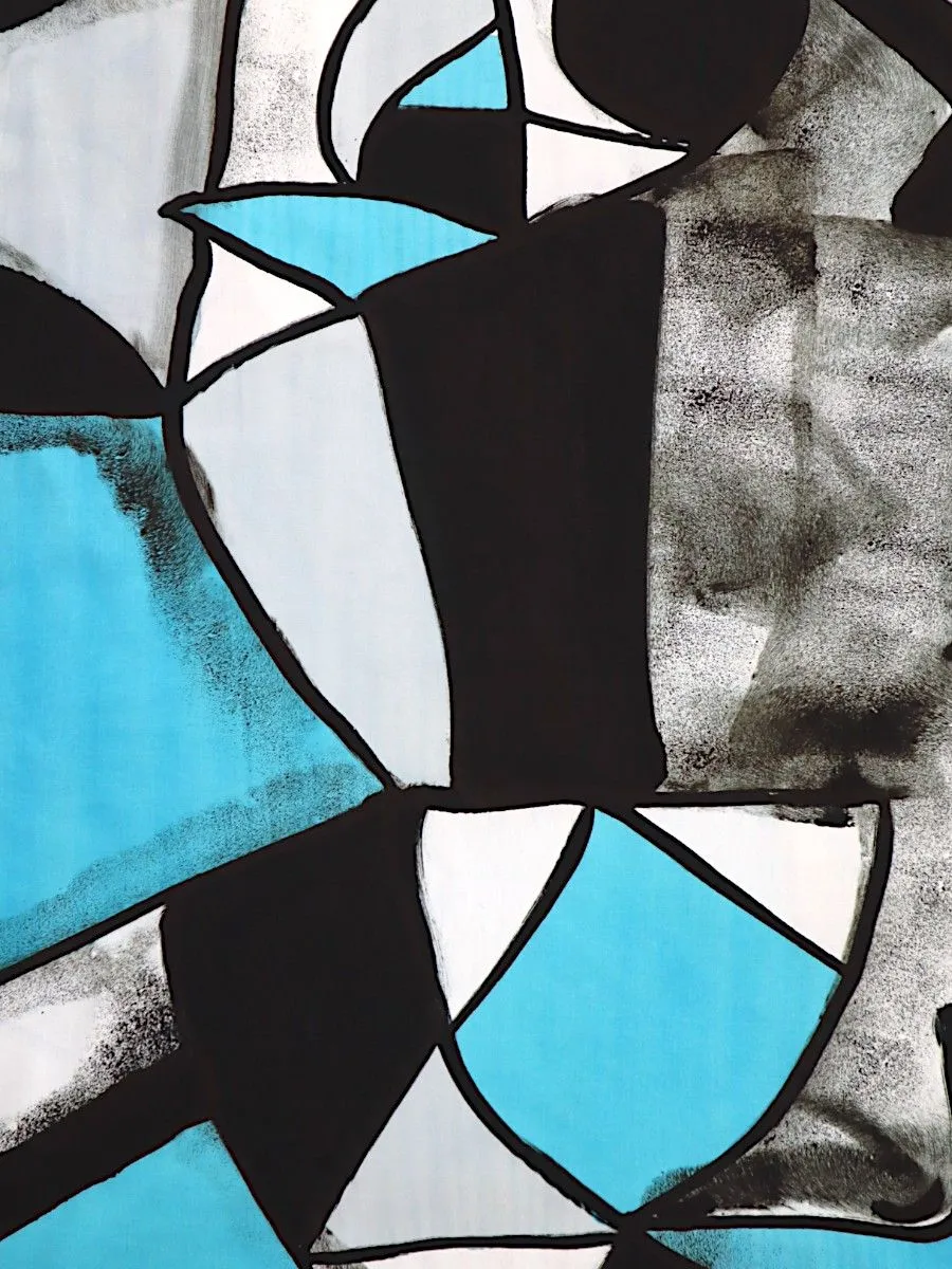 YODYOKO Woman Dress - Blue : Abstract Black and white blocks