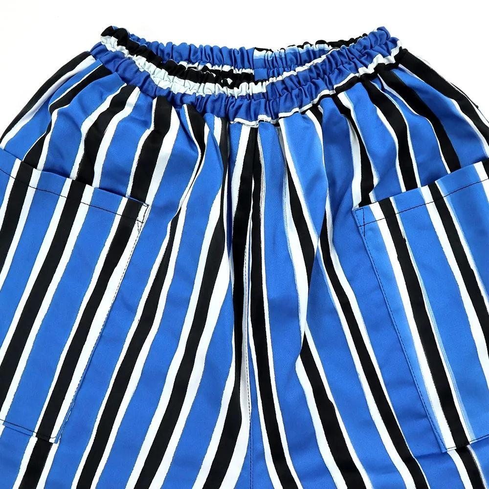 LAGOM Blue Short Pants : Black White and Blue Stripe Pattern Pants